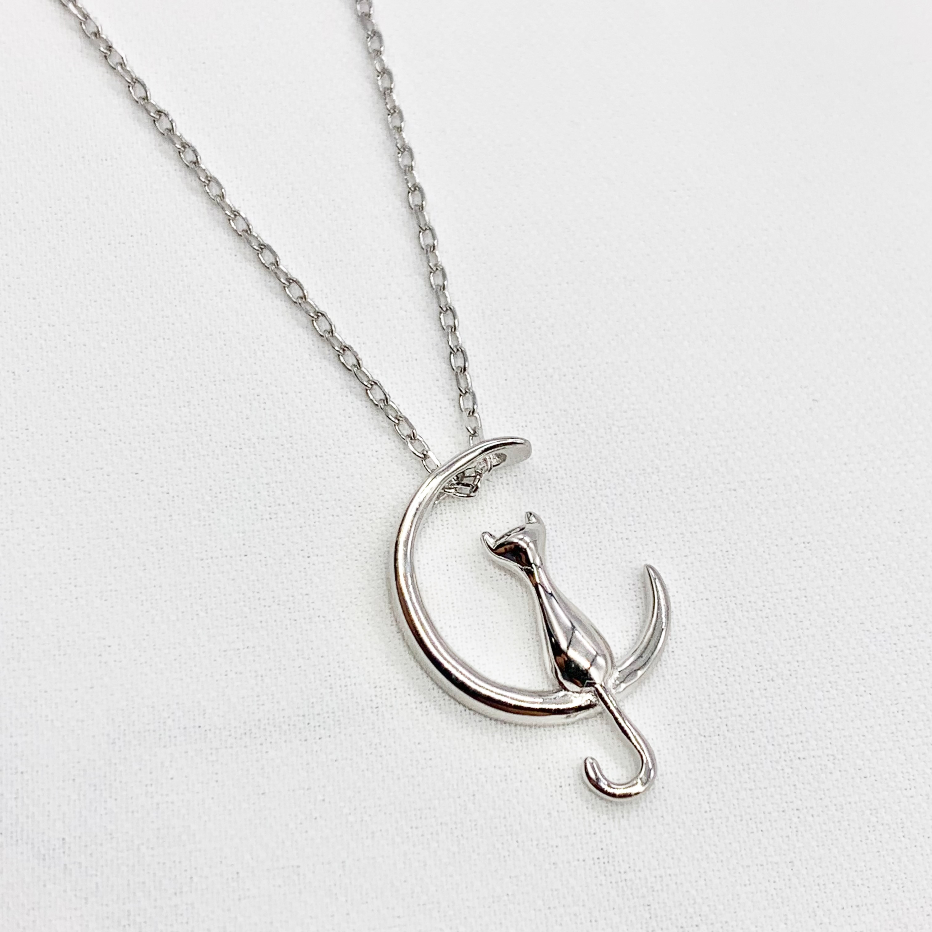 Cat On The Moon- Premium Real Silver S925 Necklace - For Cat Lovers 