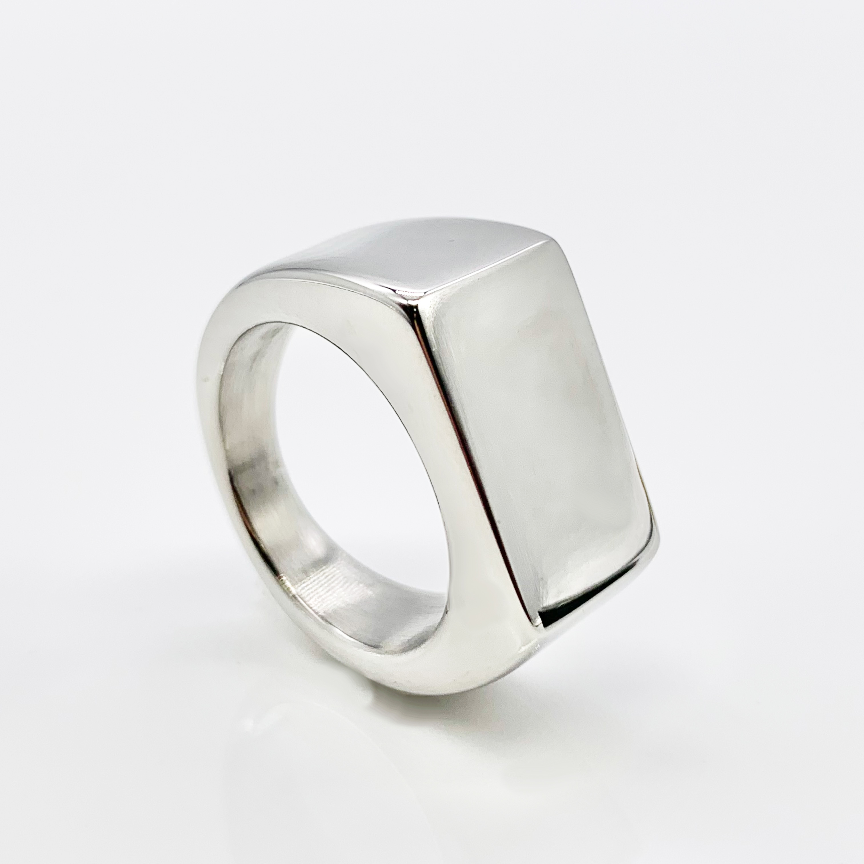 Rectangle signet Gold/Black/Silver Polished Mirror Finish Pinky Ring