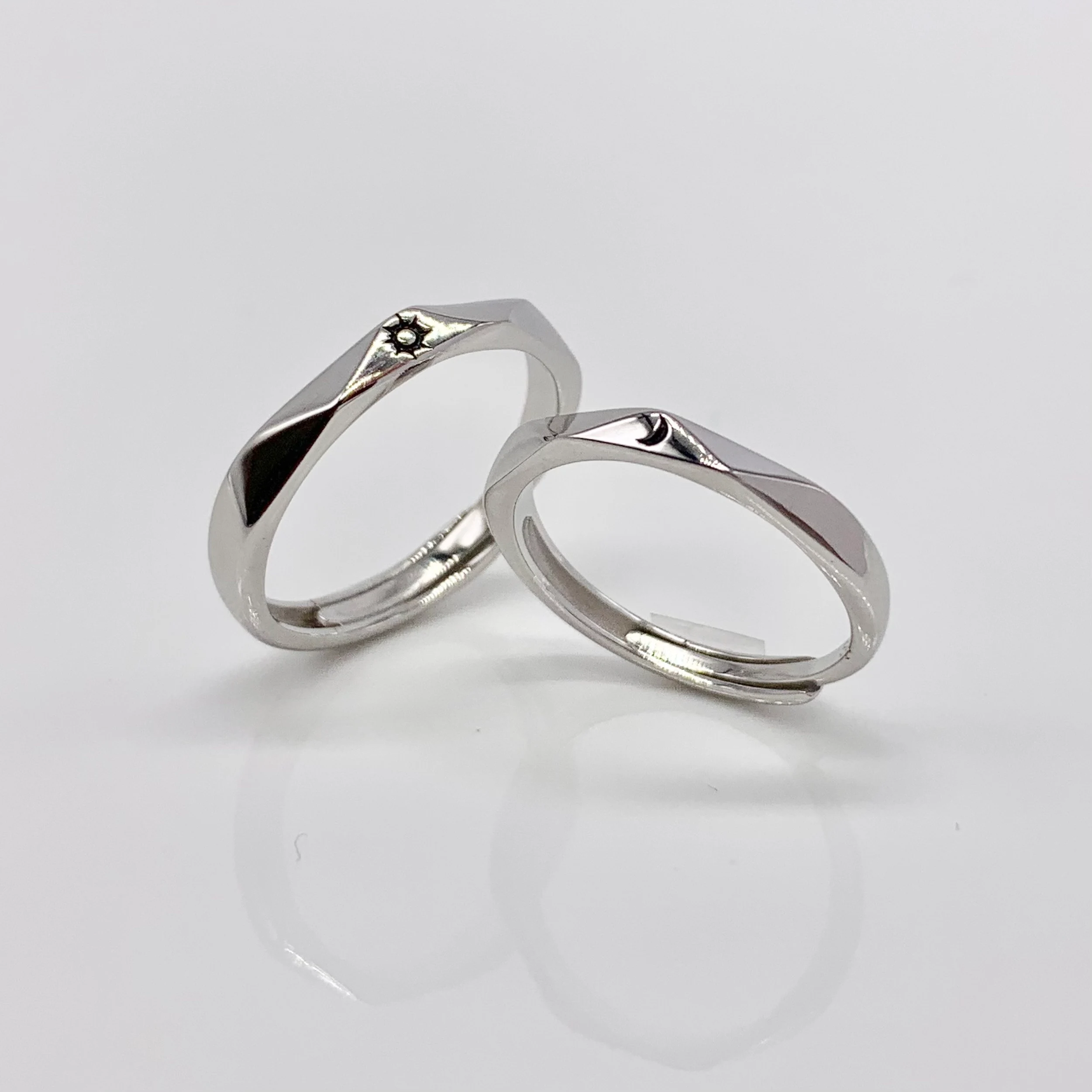 Set of 2 Couple Adjustable Rings -Premium Real Silver S925