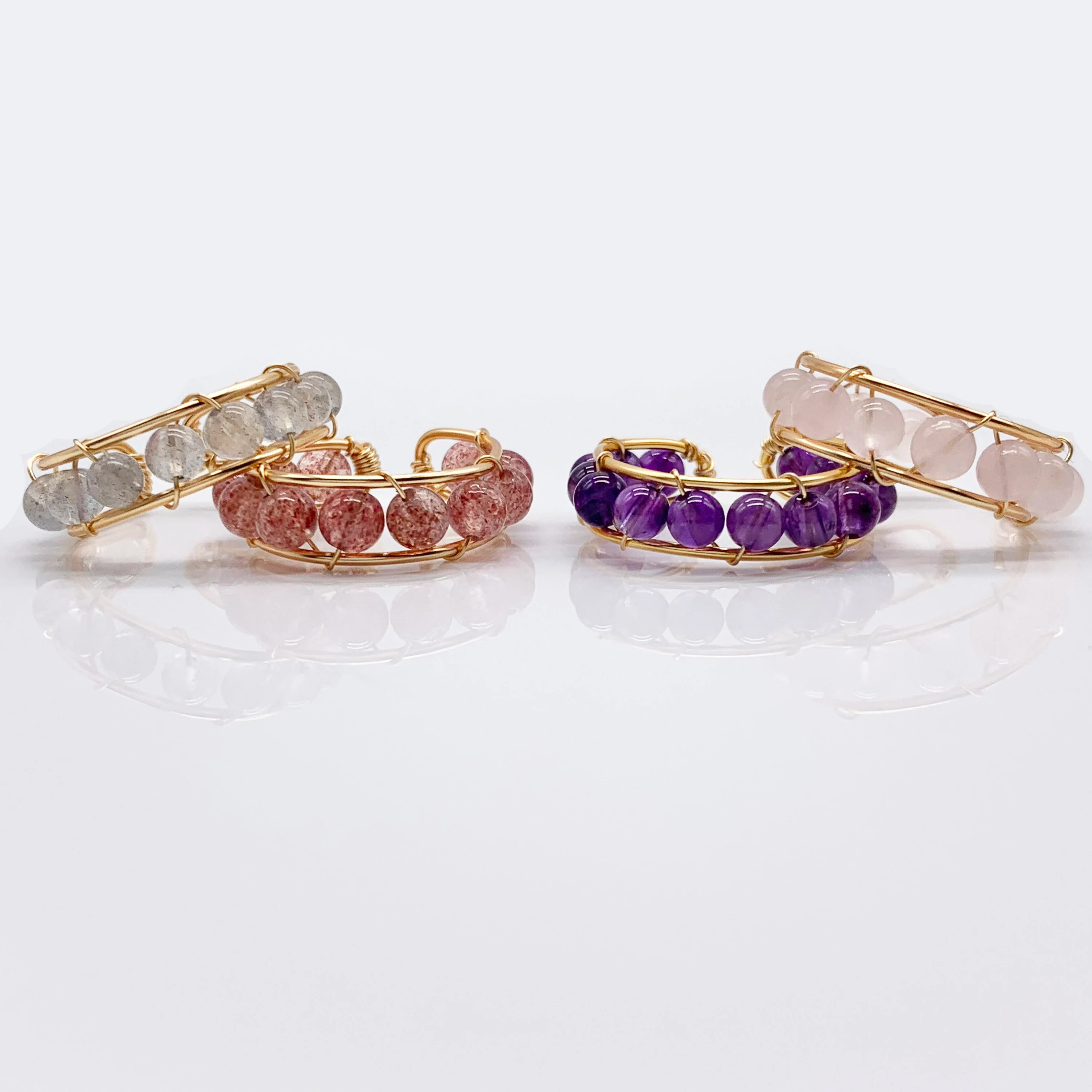 Dainty Spinner Fidget Ring with Purple | Grey | Pink | pinkish white Beads