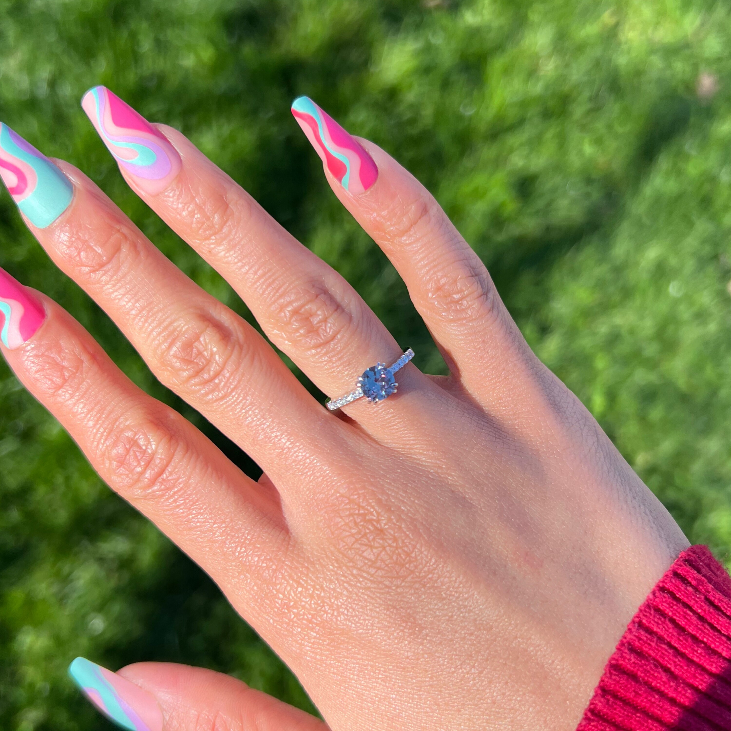 Unique Alexandrite June Birthstone Ring, Real Sterling Silver