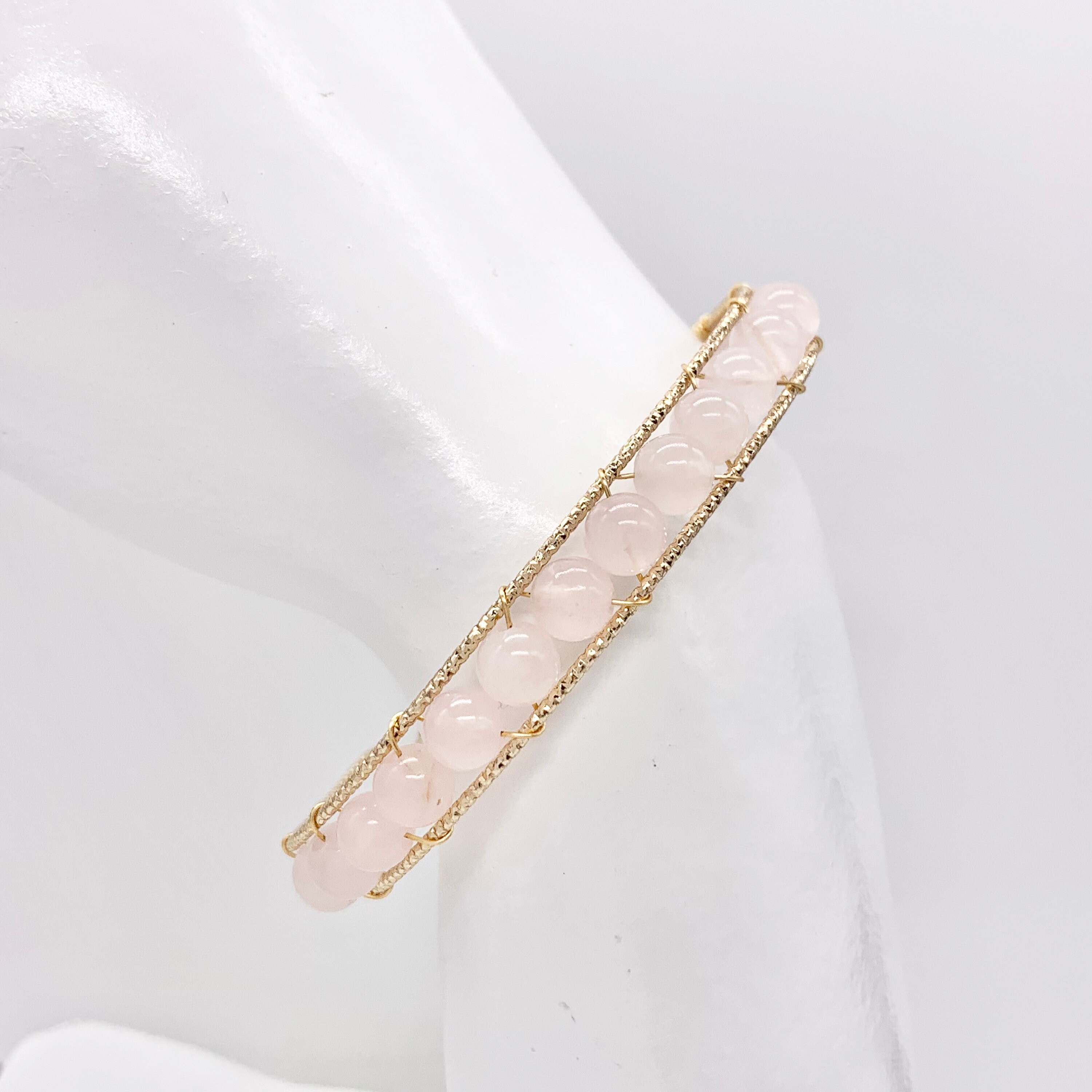 Pink Quartz Stones Handmade Adjustable copper bracelet plated with 14k gold