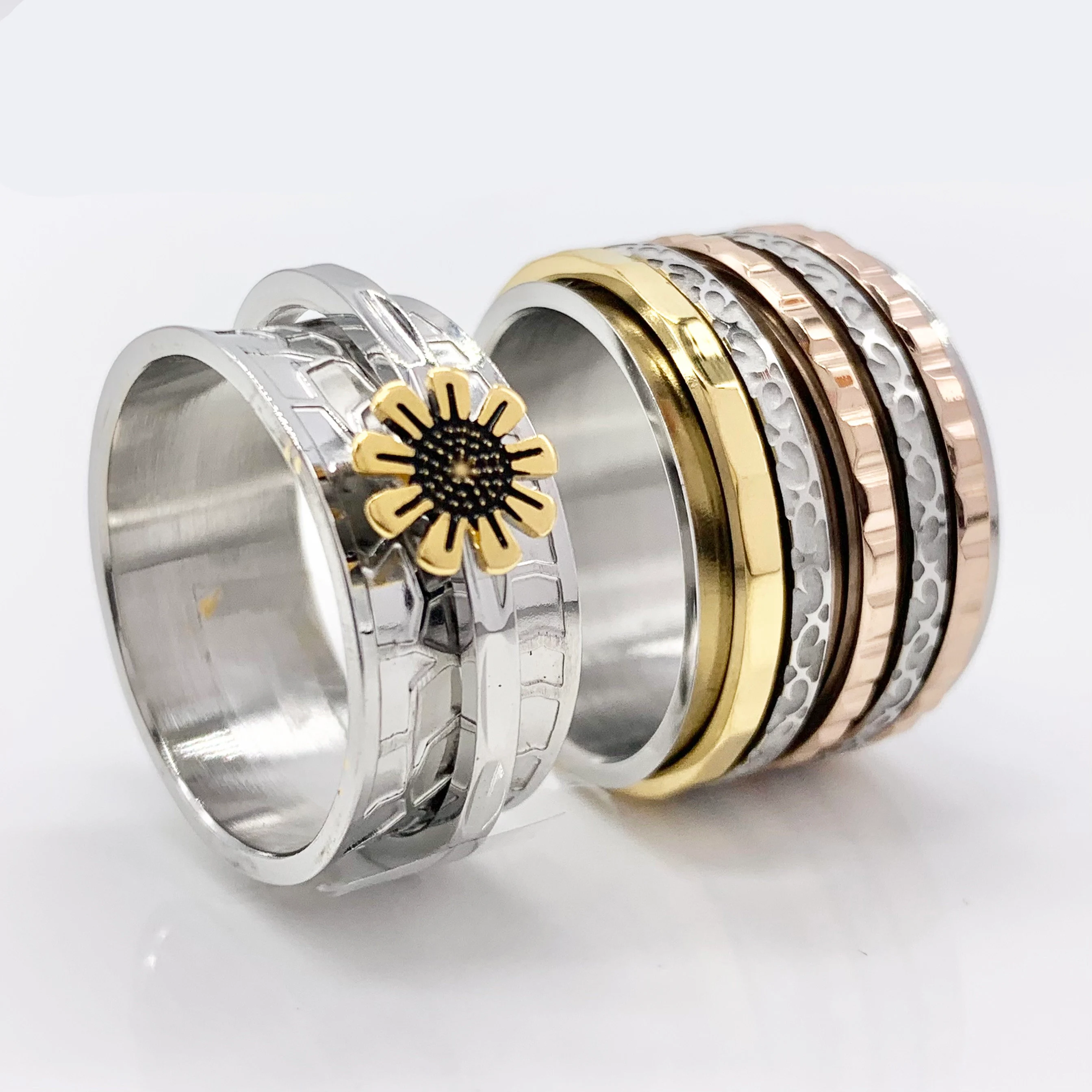 Wide Stainless Steel Spinner Fidget Ring