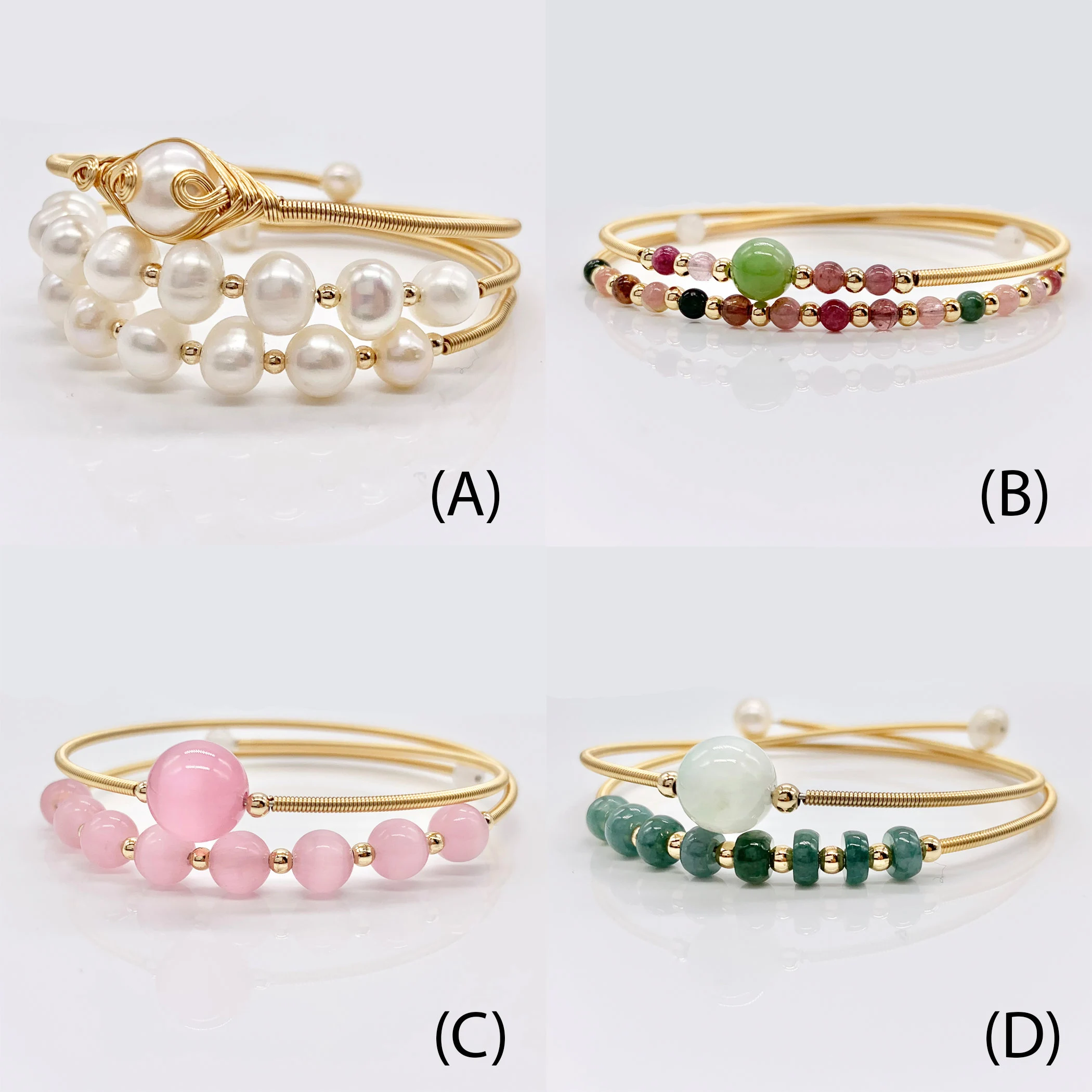  Freshwater pearl | Rose Quartz | Tourmaline | Emerald Handmade Gemstone Adjustable copper bracelet plated with 14k gold