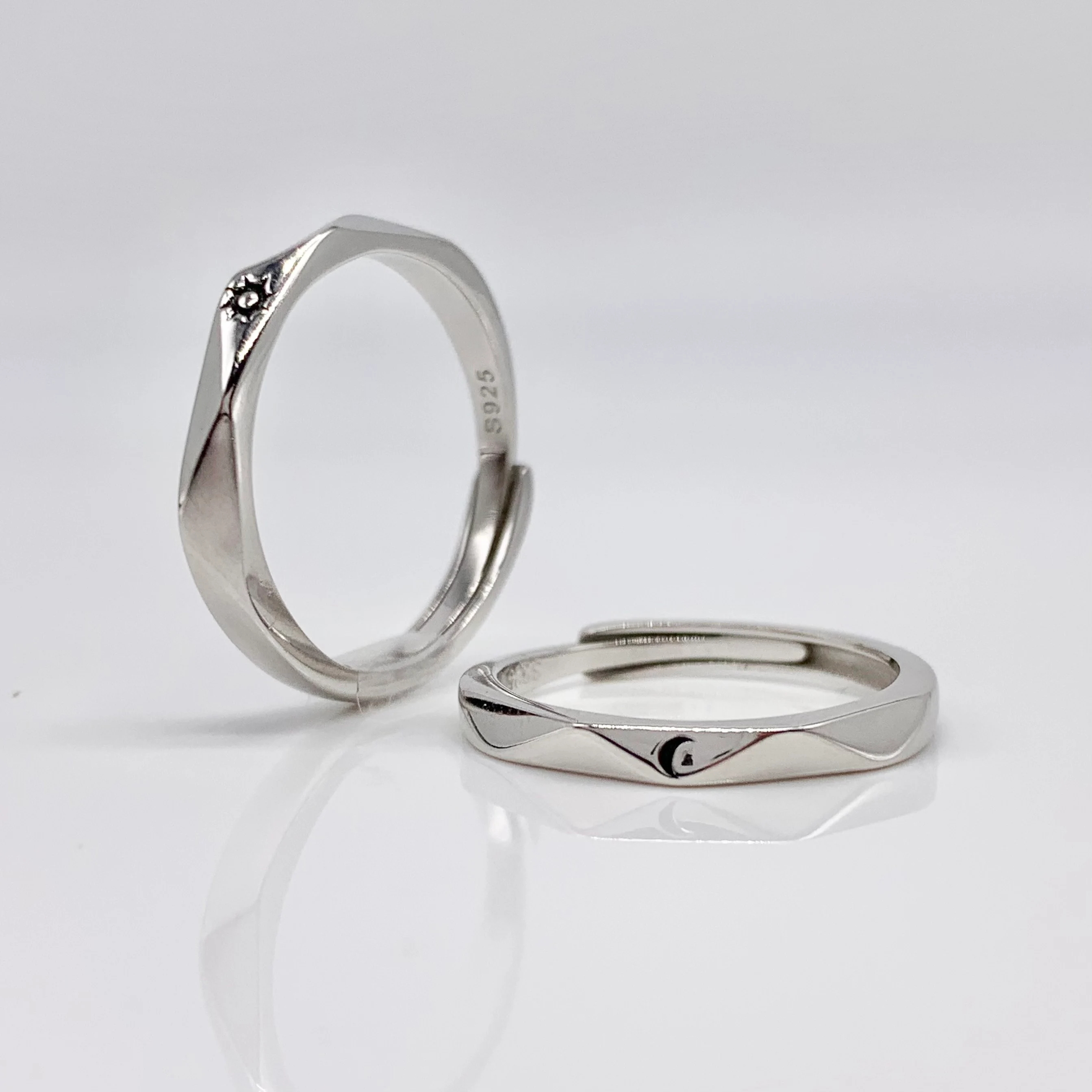 Set of 2 Couple Adjustable Rings -Premium Real Silver S925