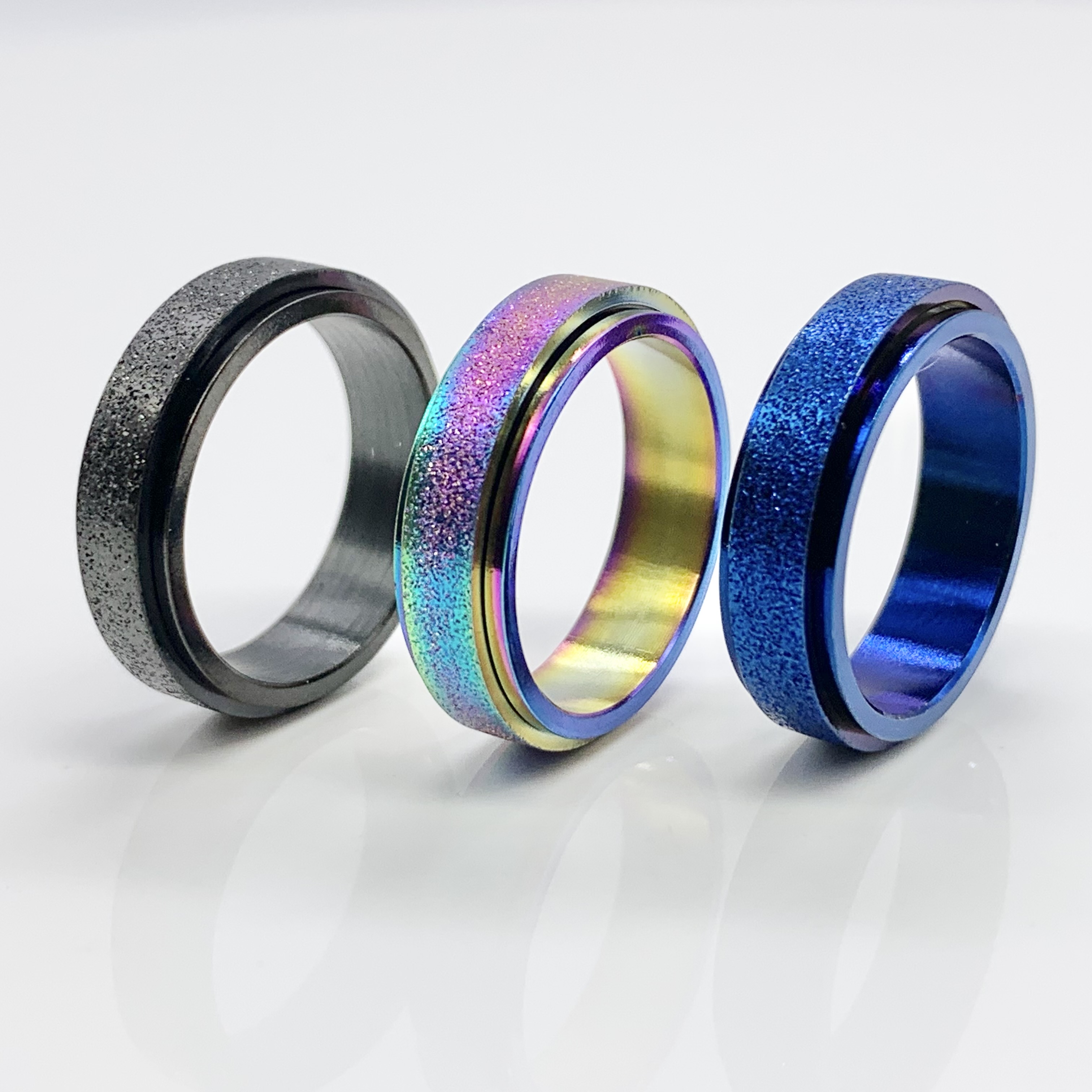 Stunning Titanium Steel Spinner Rainbow/Blue/Black Fidget Ring