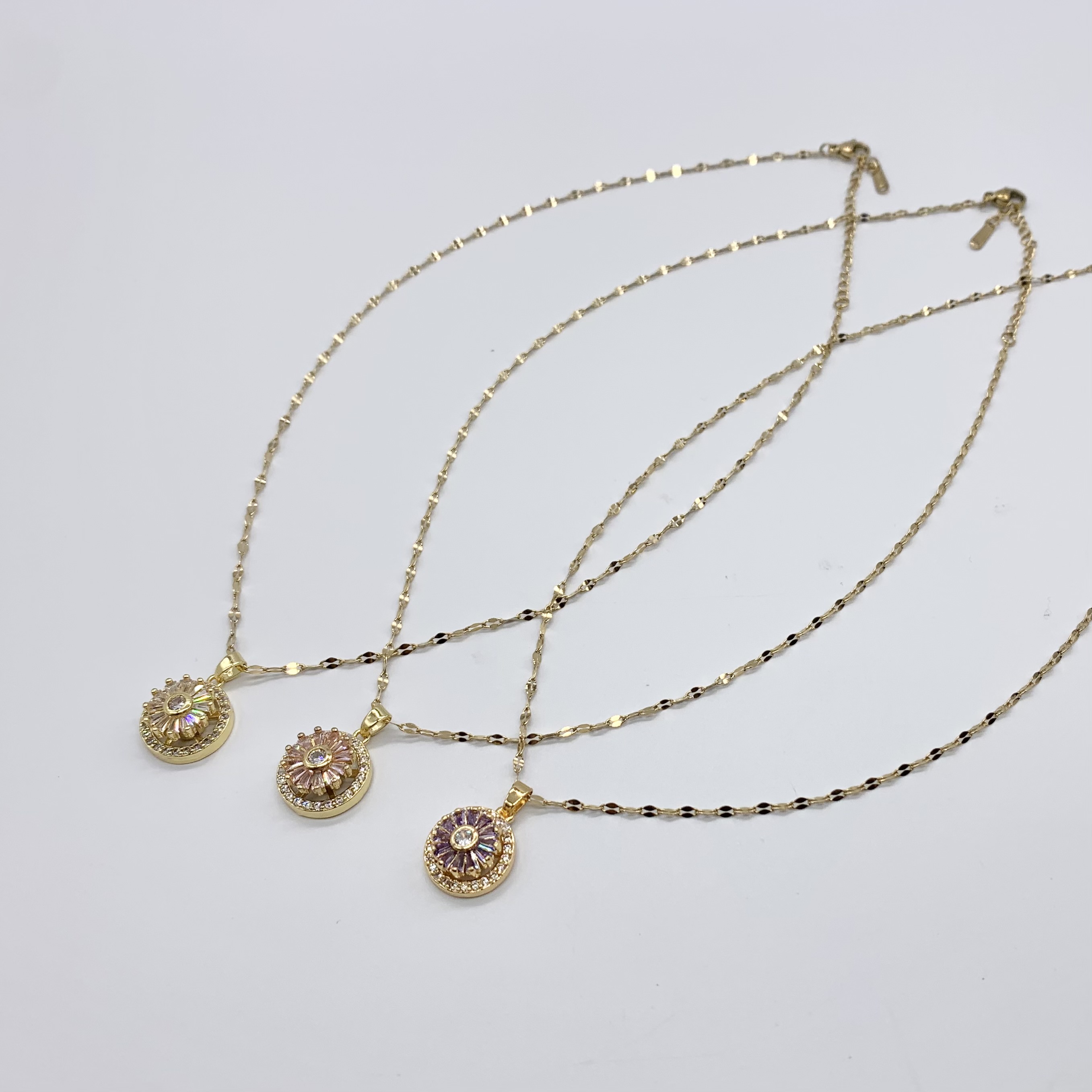 Flower Clear/Pink/Purple Crystal Spinner Fidget Necklace