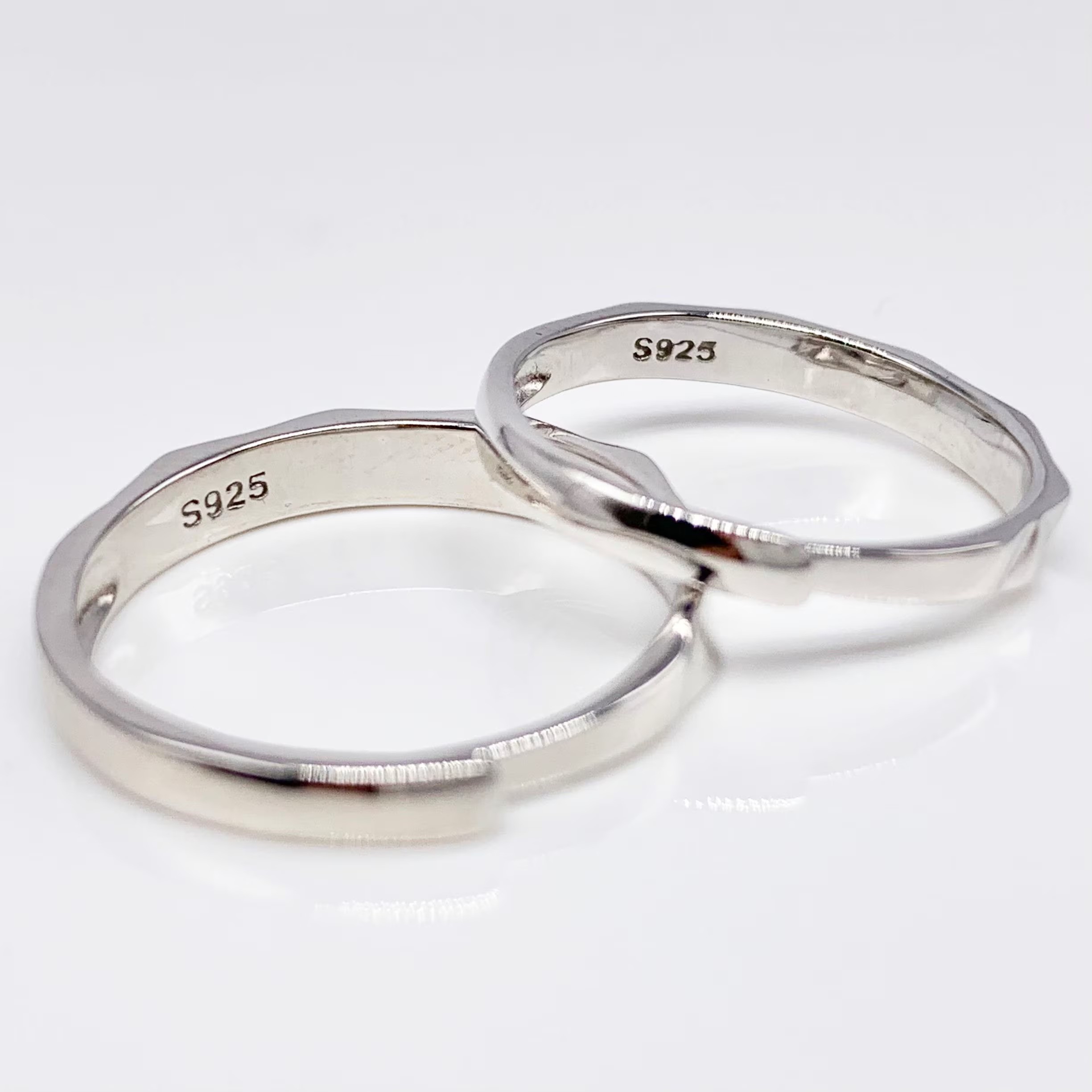 Set of 2 Adjustable couples Triangle Patterns Anniversary Rings, Real Silver S925