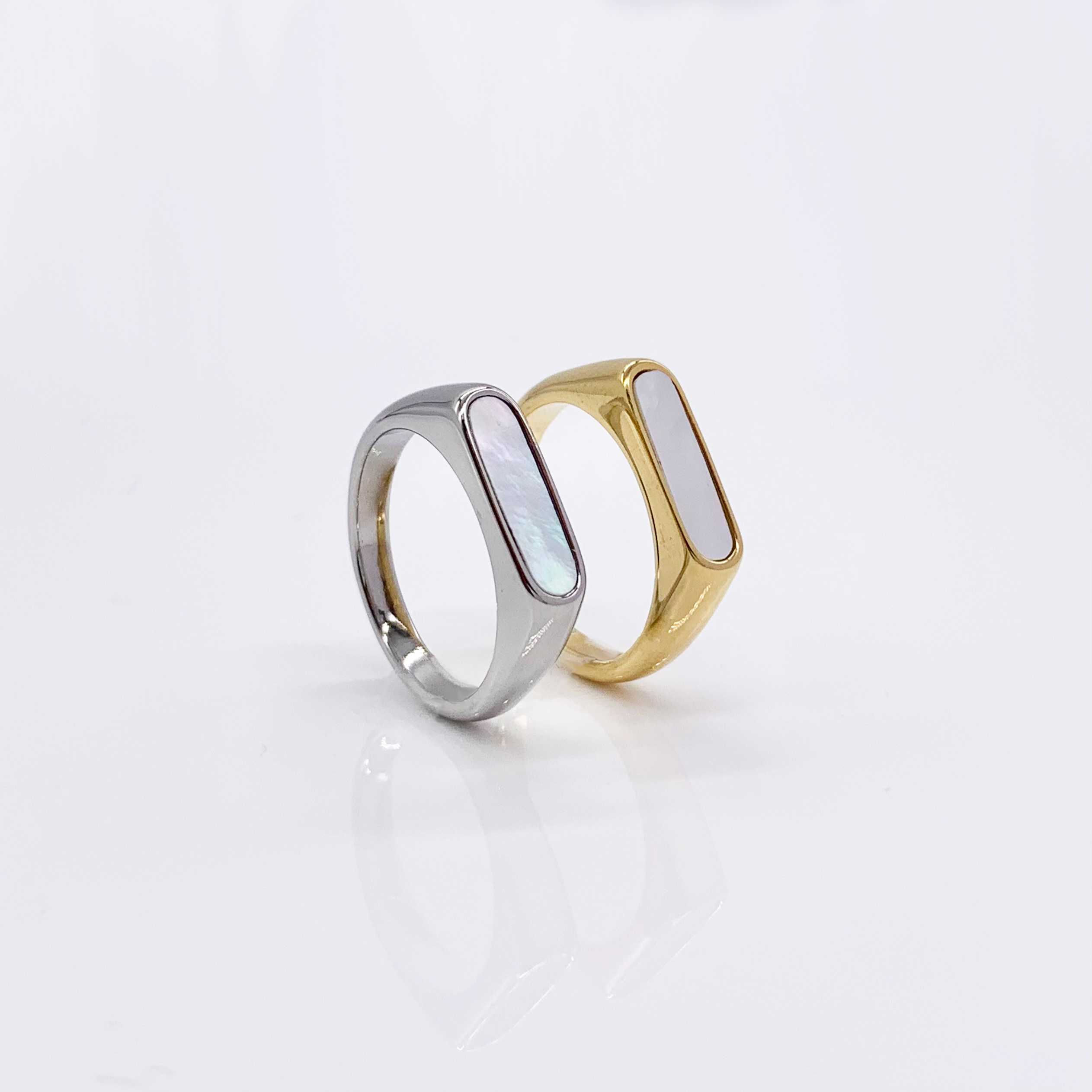  Classic Stainless Steel Minimalist Silver-Gold Signet Pinky Ring 