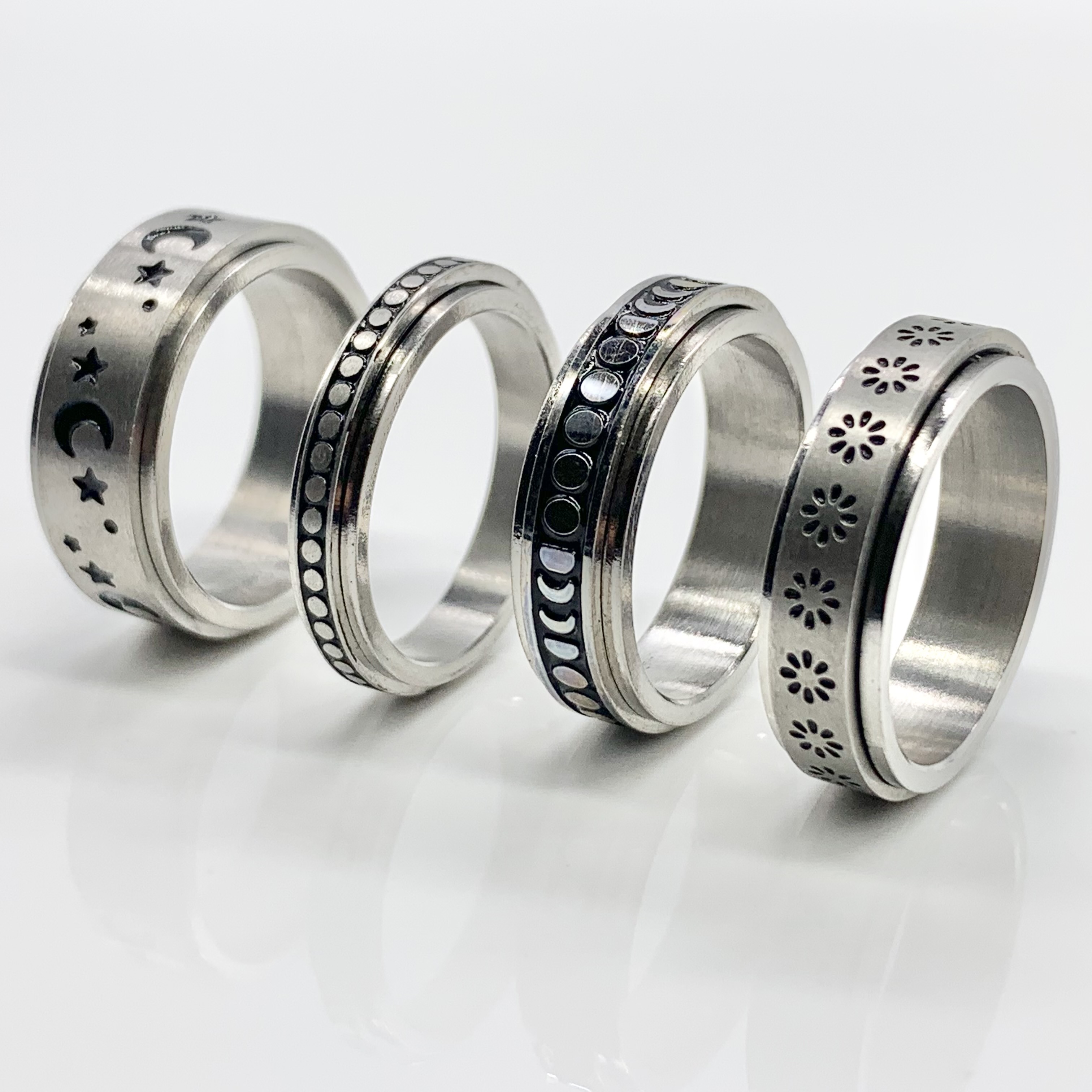 Flowers | Moon Phases | Full Moon Stainless steel Spinner Fidget Ring