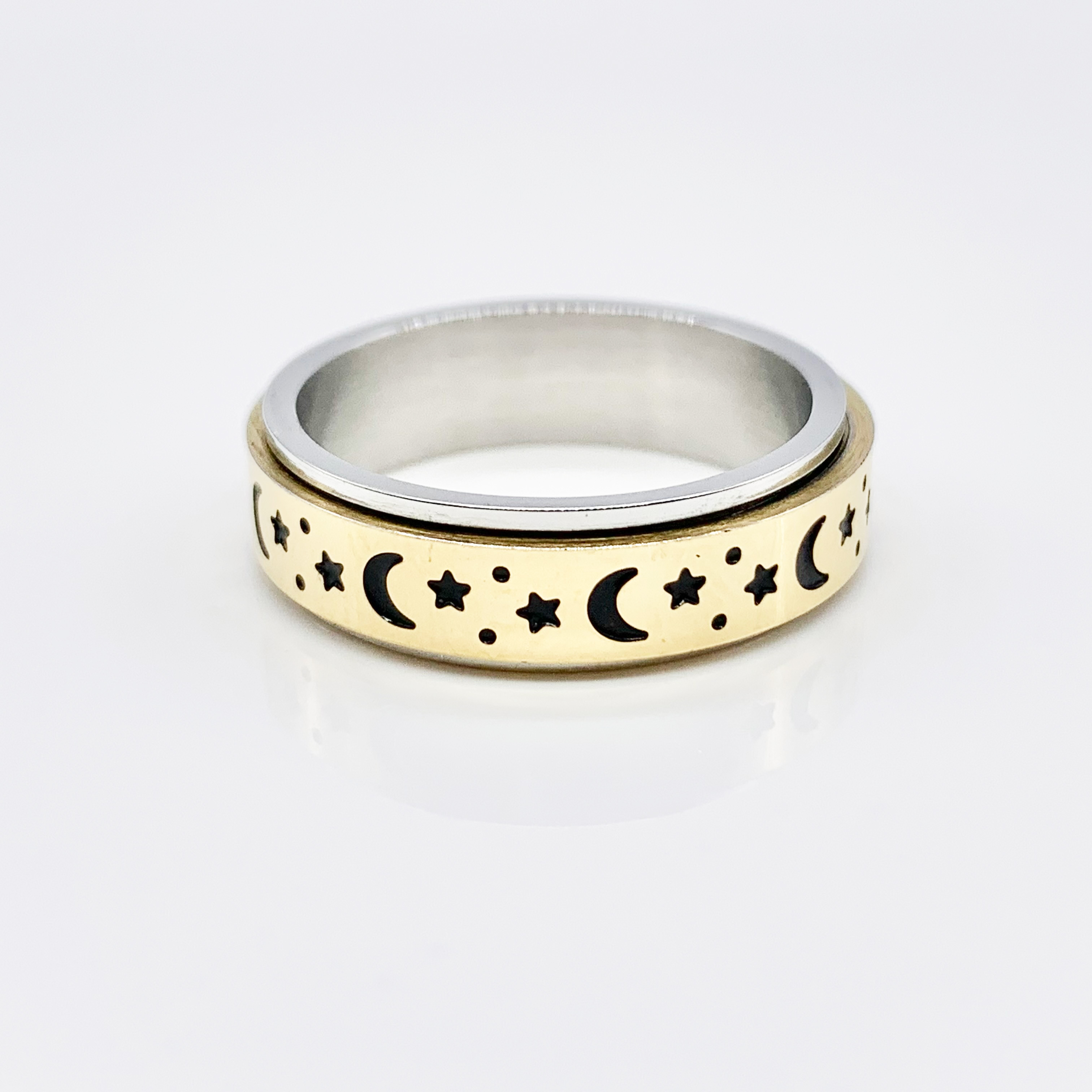 Moon and Stars Fidget Rose Gold/Silver/Gold Spinner Ring