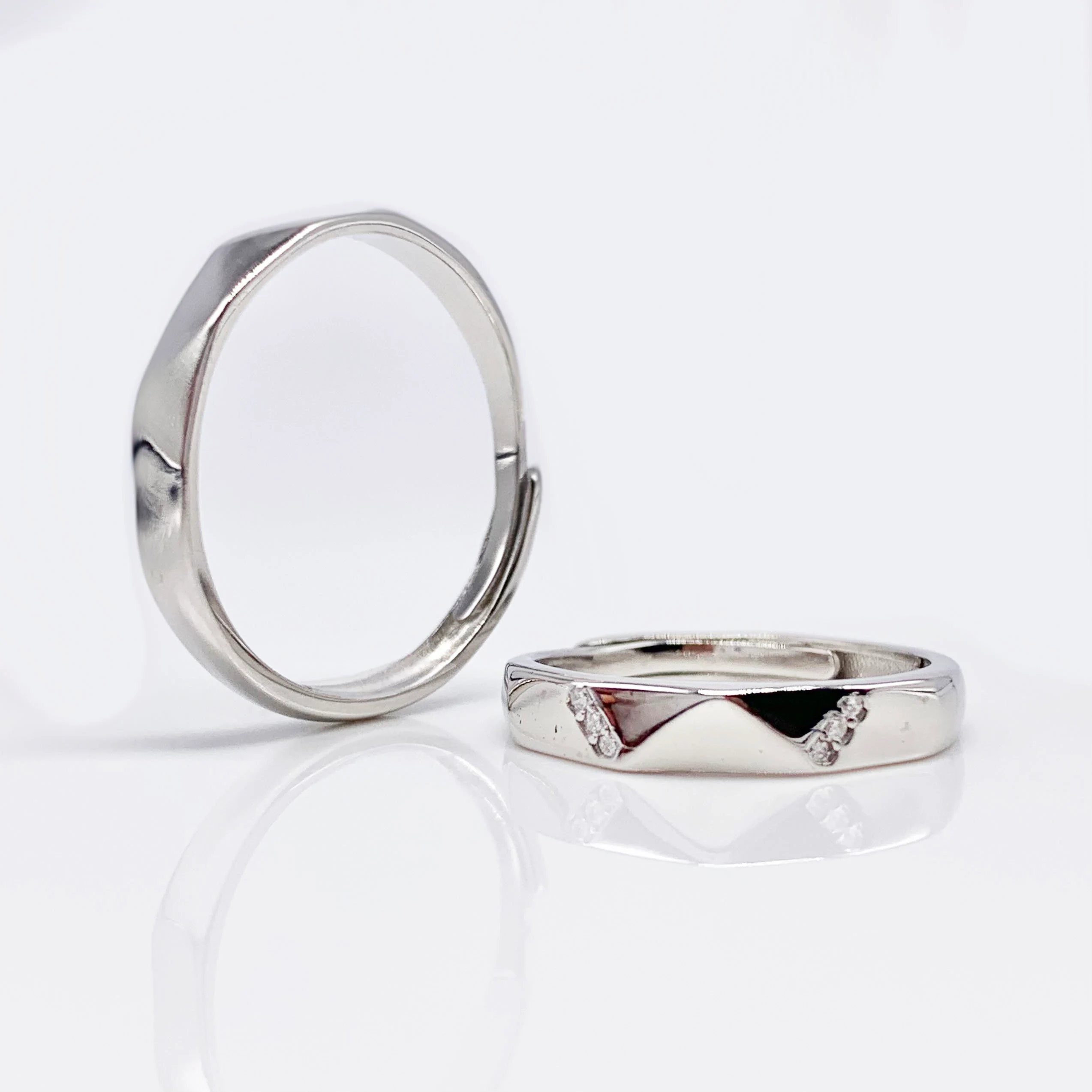 Set of 2 Adjustable couples Triangle Patterns Anniversary Rings, Real Silver S925