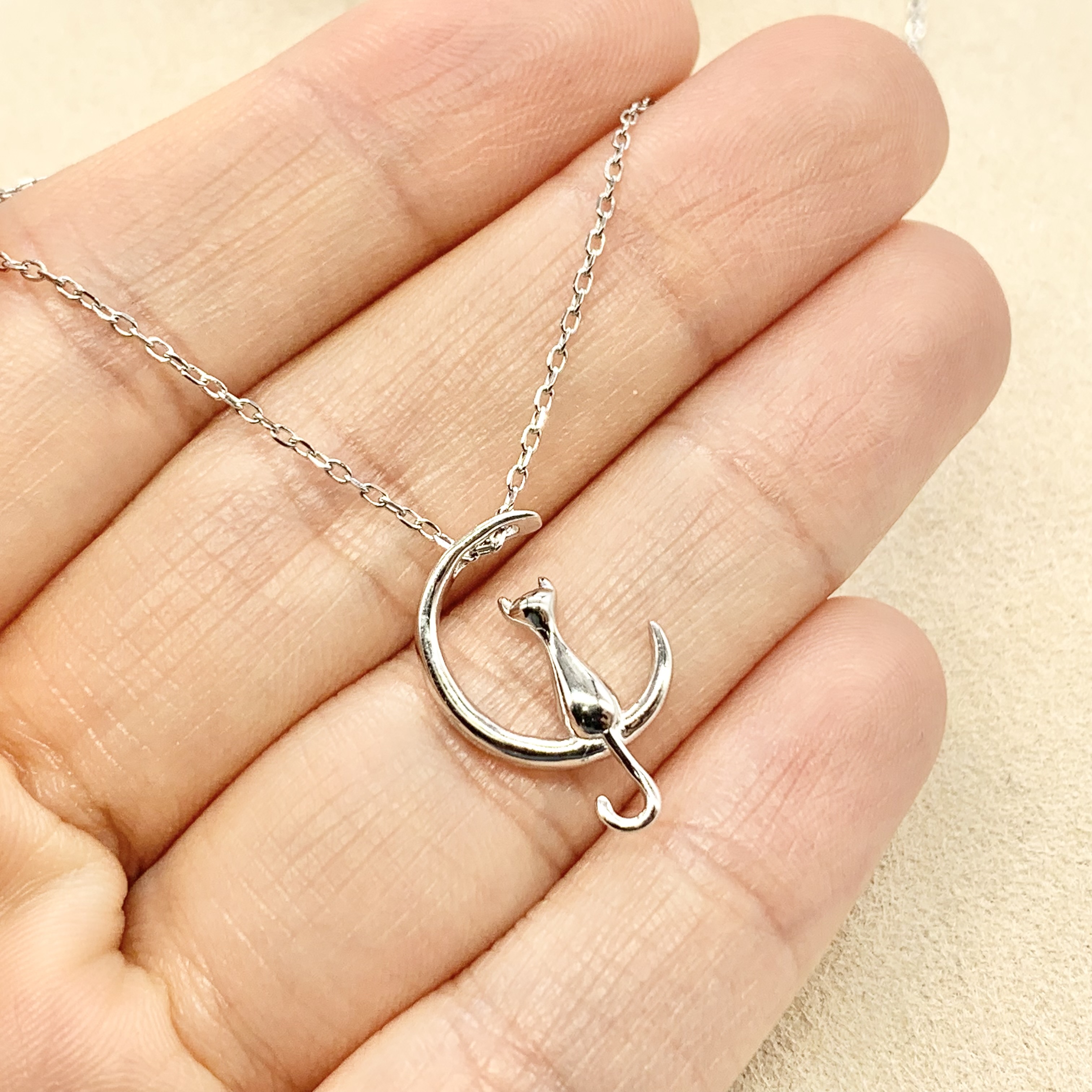 Cat On The Moon- Premium Real Silver S925 Necklace - For Cat Lovers 