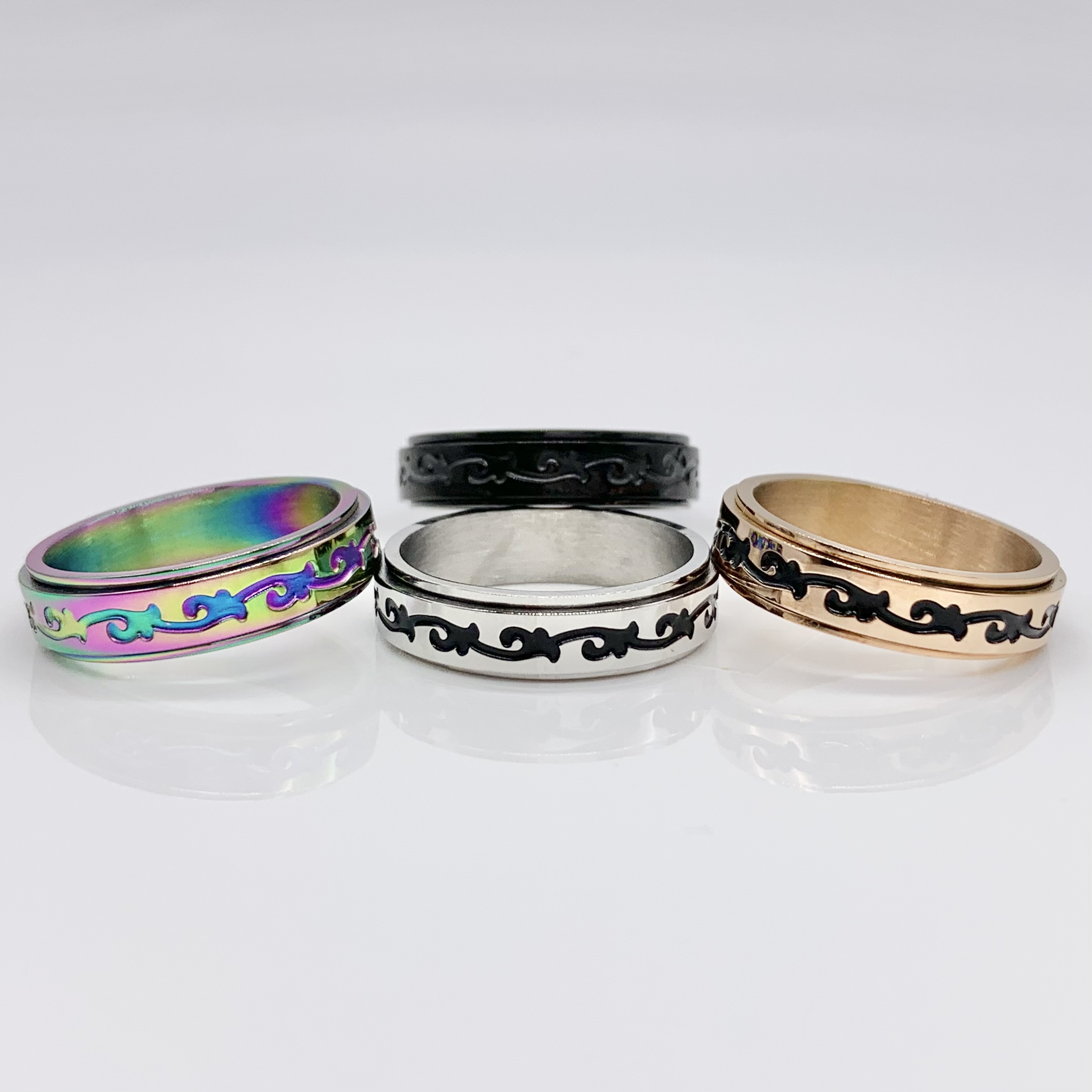  Spinner Fidget Stainless Steel Ring With an Art design