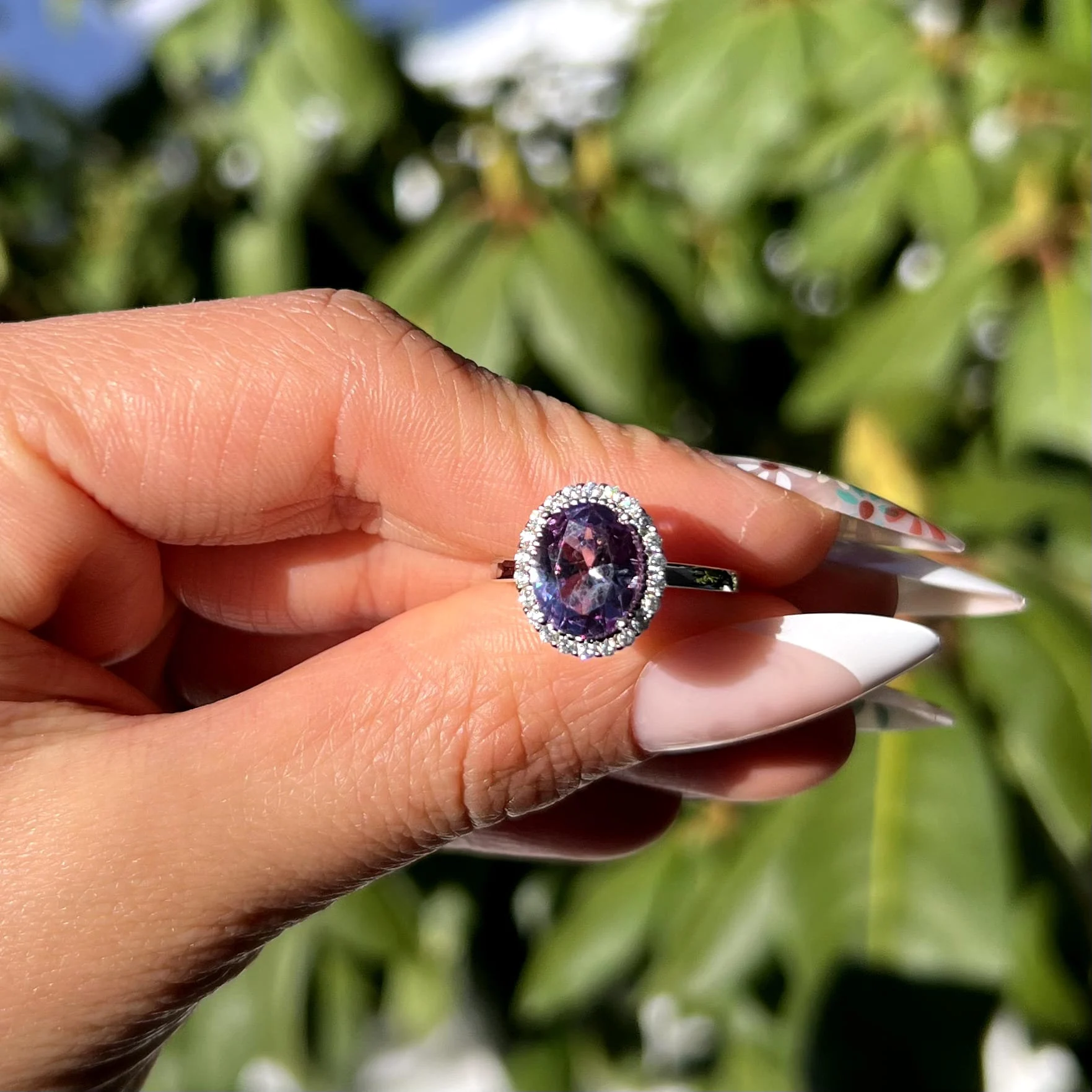Unique Oval -June Birthstone -Alexandrite Ring, Real Silver S925