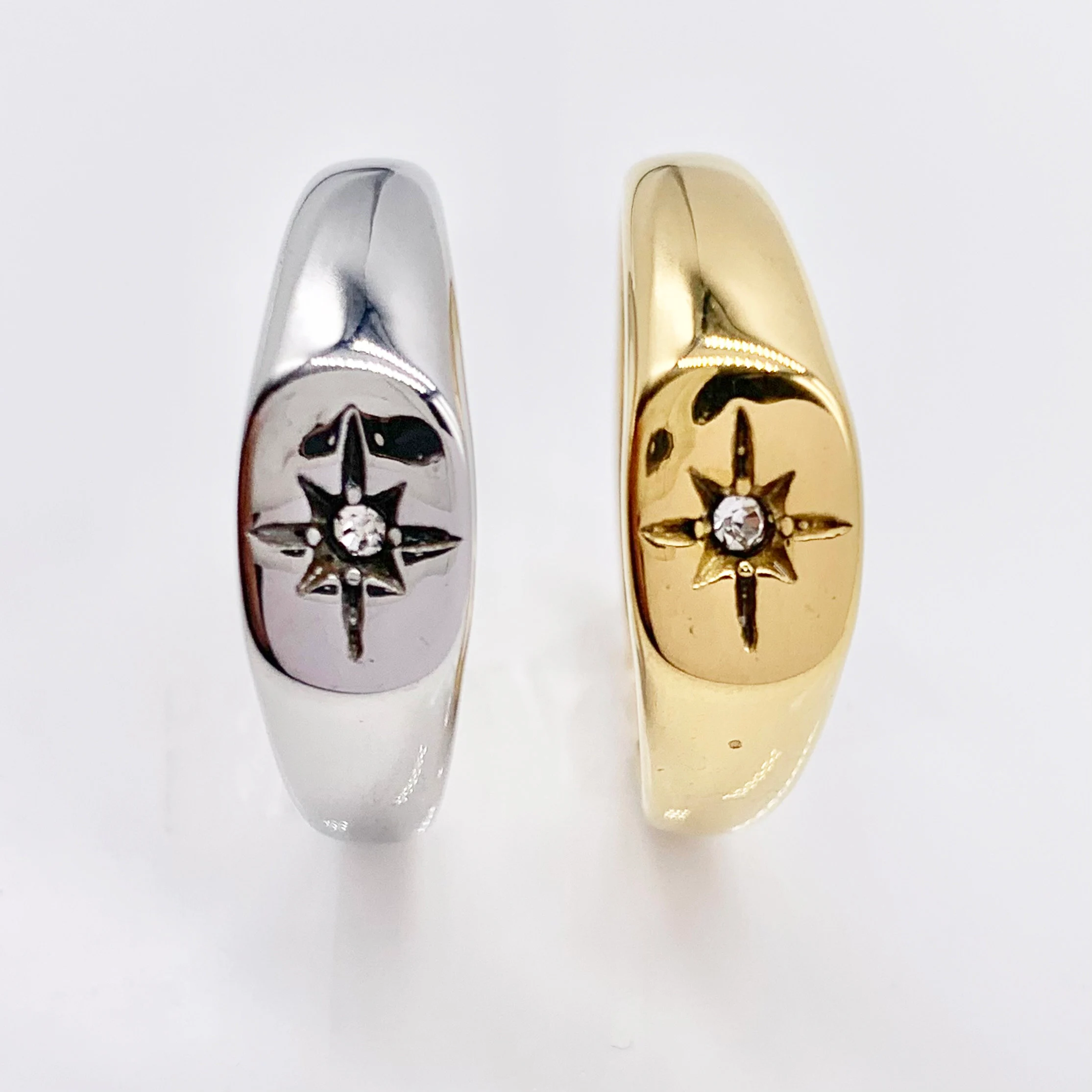 Star Gold or Silver Signet Ring,  Men's and Women's Pinky Ring