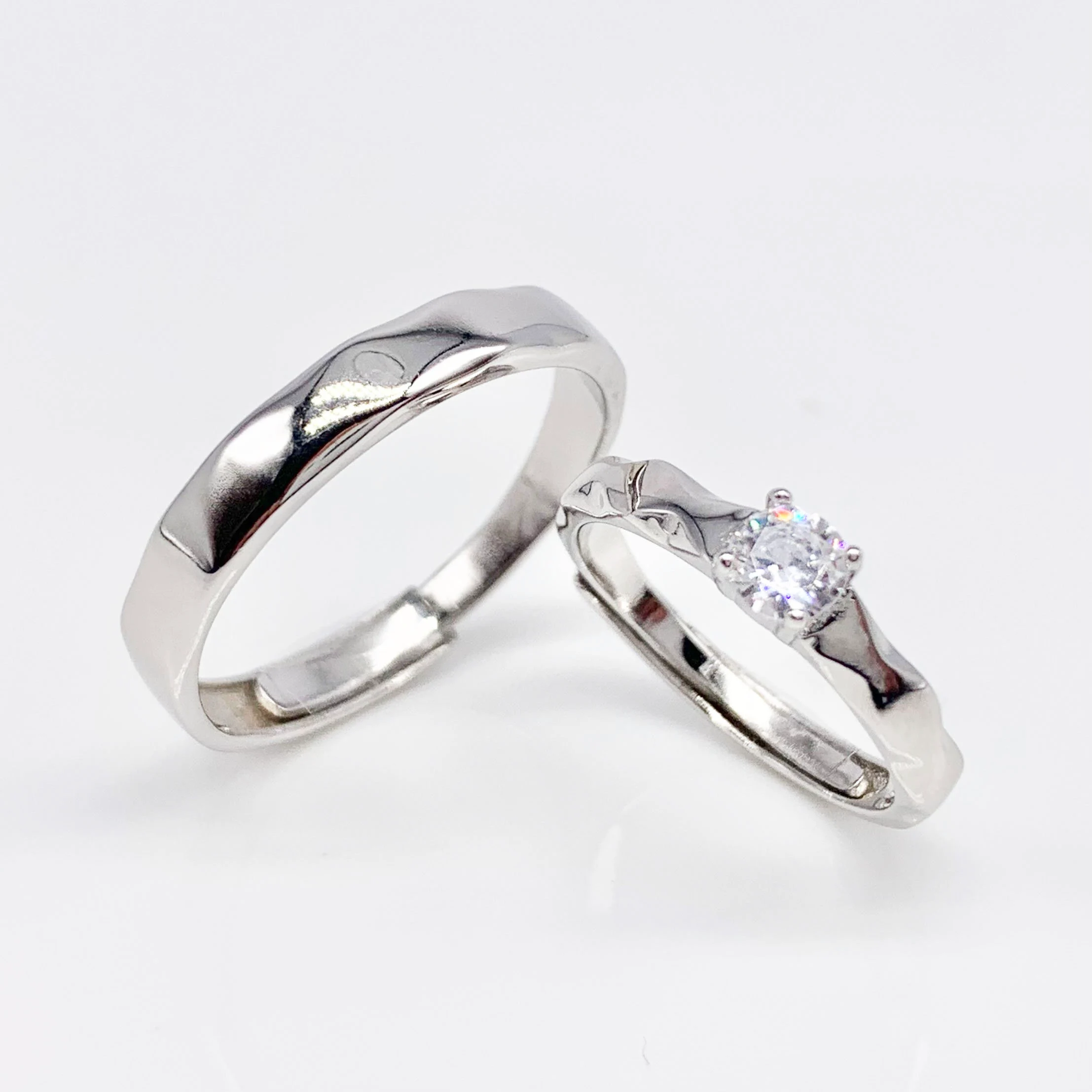 Set of 2 Adjustable Couple Rings -Premium Real Silver S925