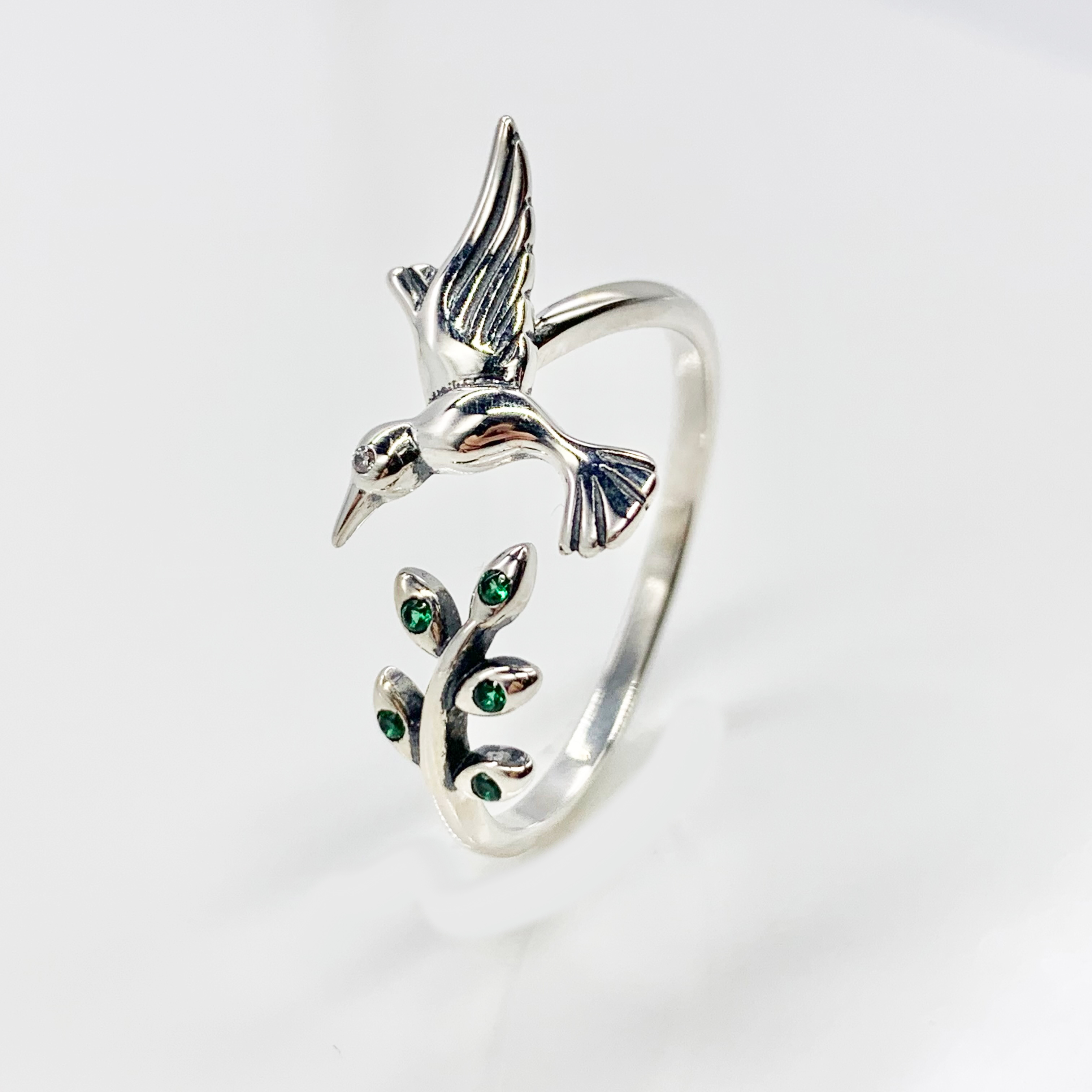 Hummingbird leaves adjustable Ring-Premium Real S925 Sterling Silver