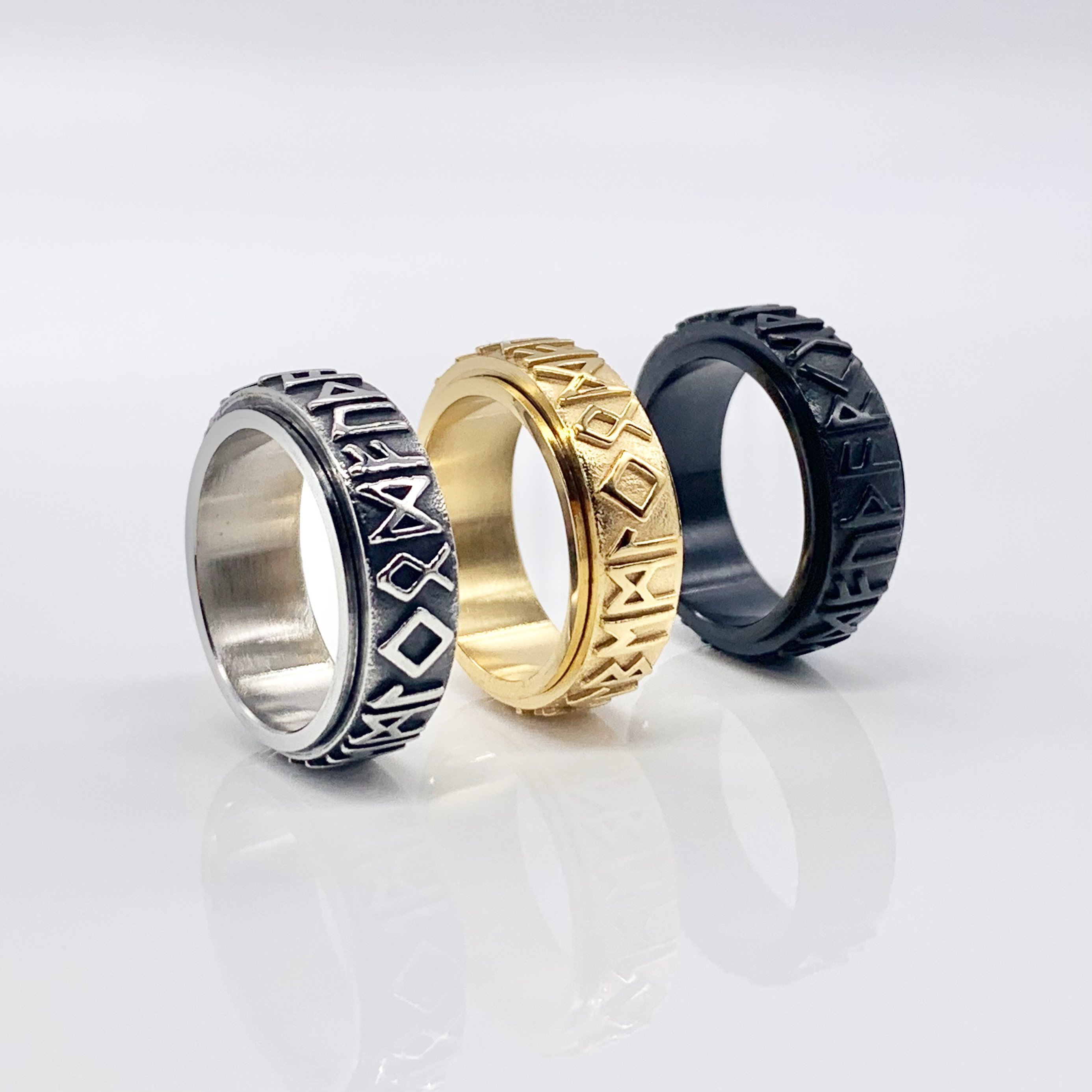 Elder Futhark , Runic Alphabet ,Vikings Spinner Black/Gold/Silver Fidget Rings