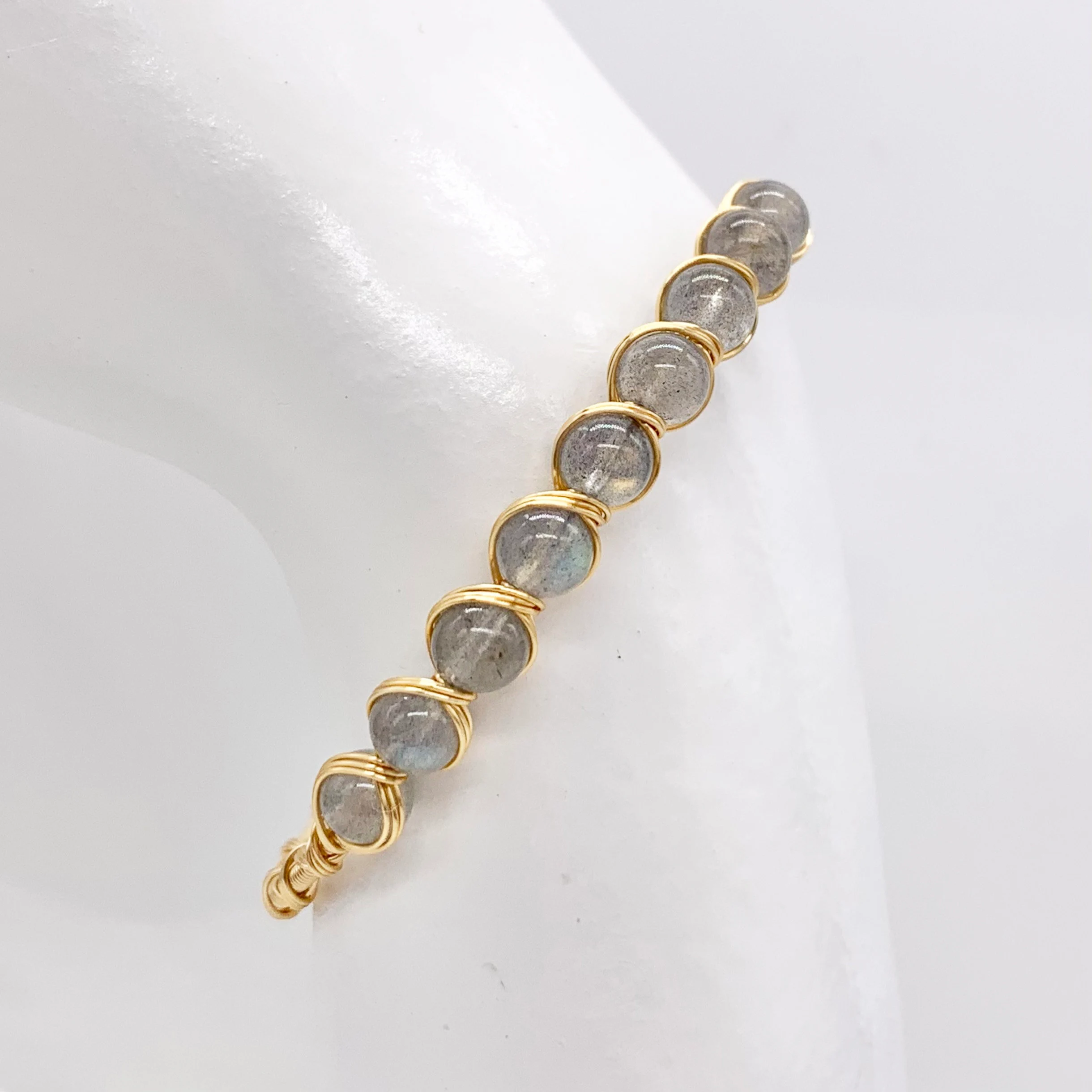 Labradorite Handmade Adjustable copper bracelet plated with 14k gold