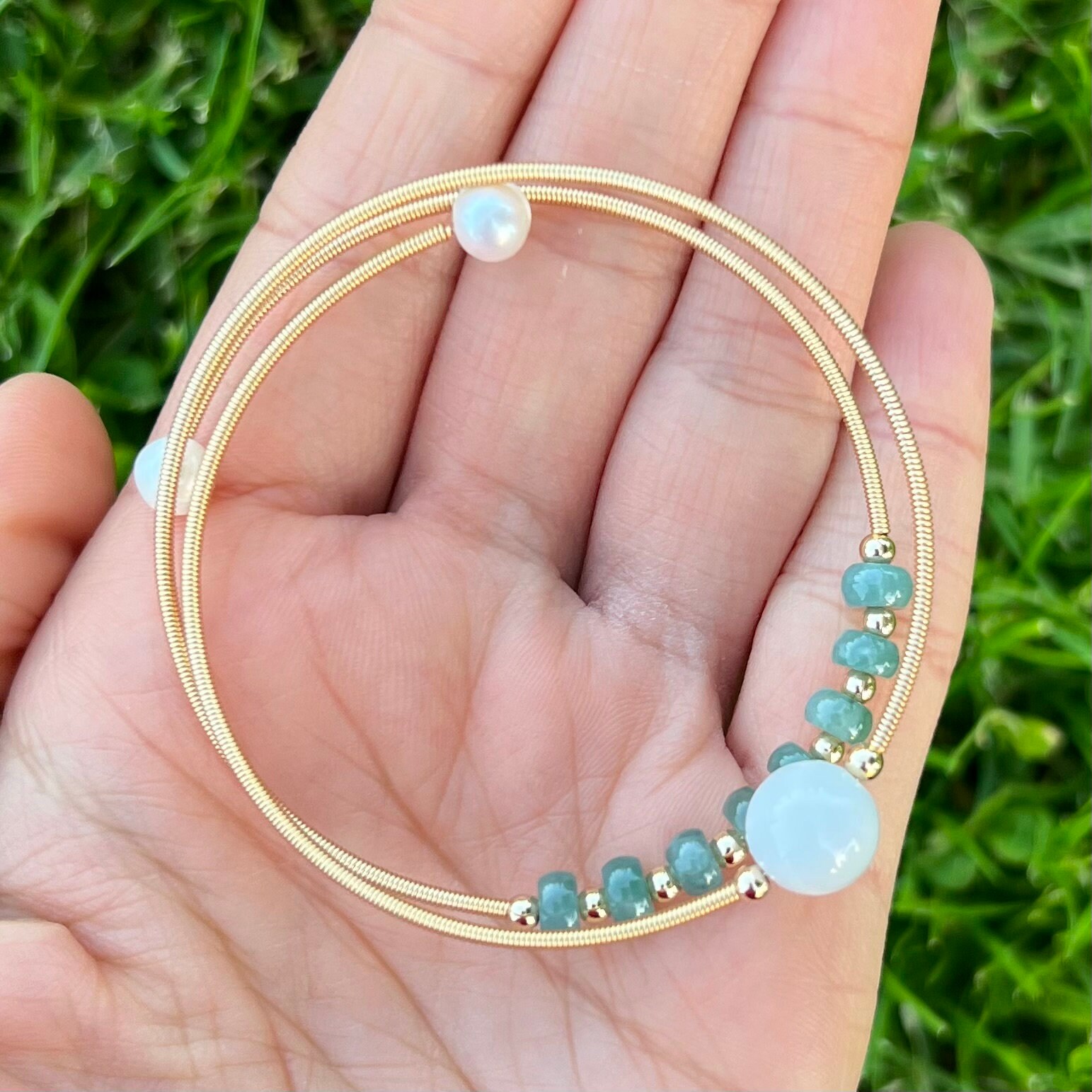 Emerald Stones Handmade Adjustable copper bracelet plated with 14k gold