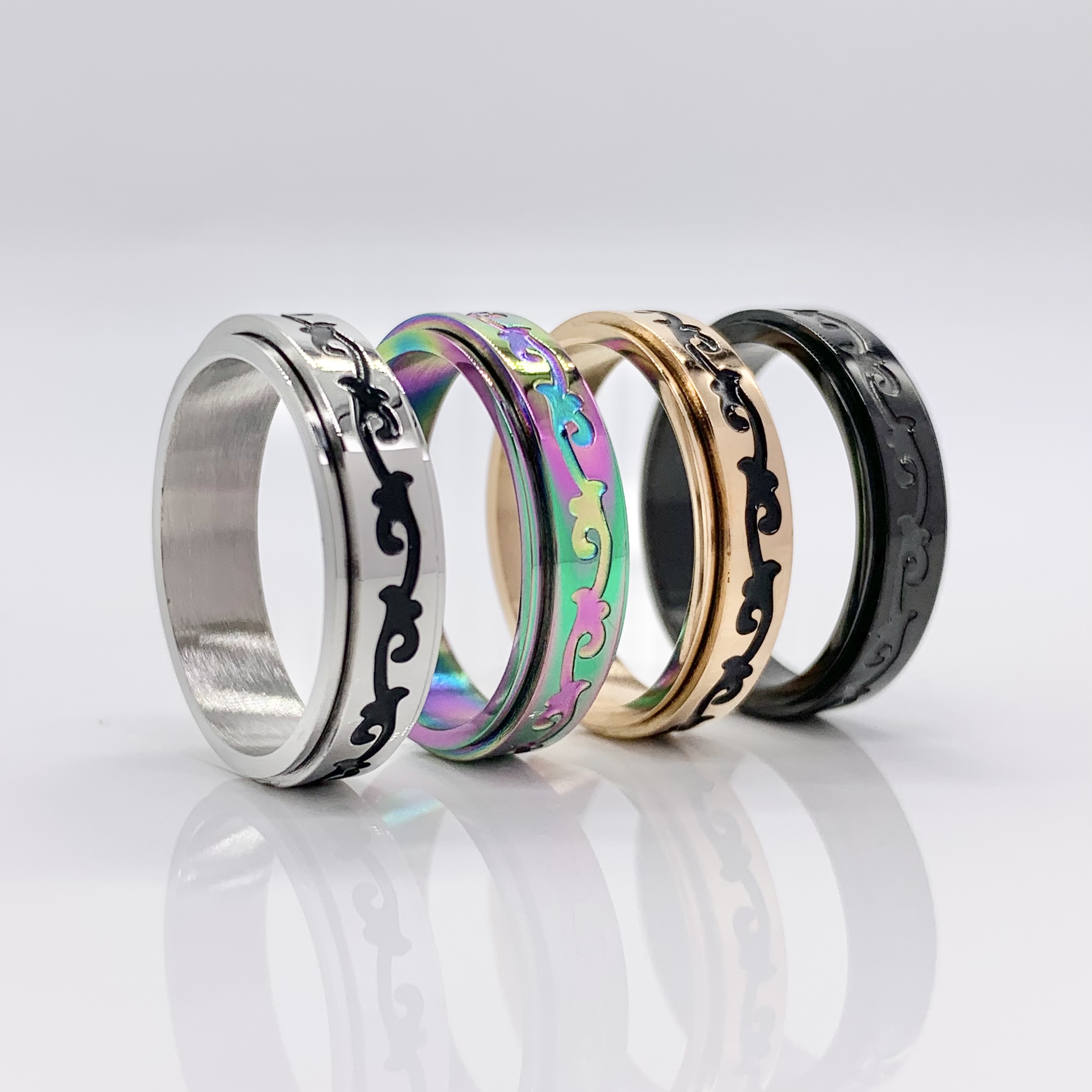 Spinner Fidget Stainless Steel Ring With an Art design