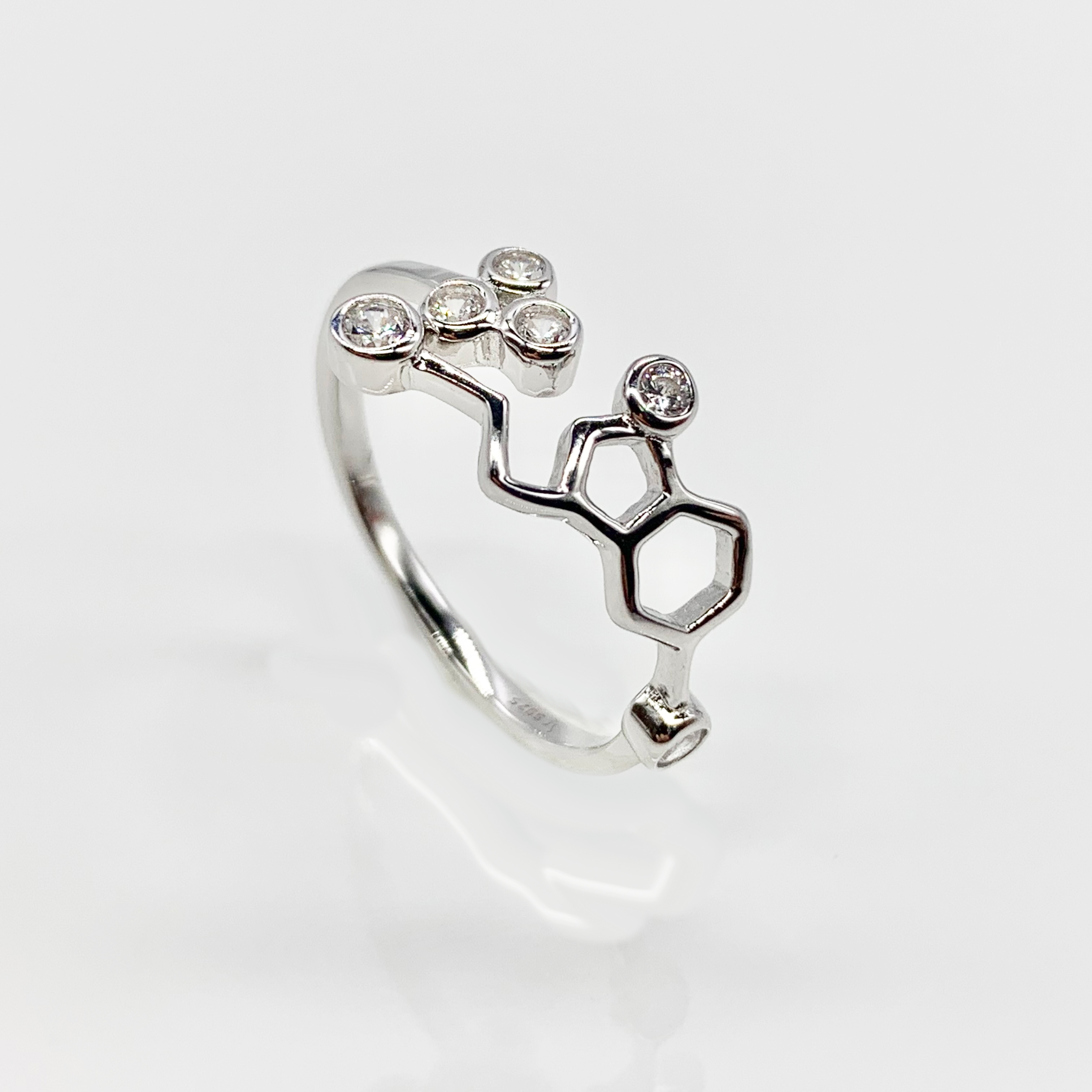 Serotonin Molecule-Happy hormone-Ring S925 Real Sterling Silver For Science lovers