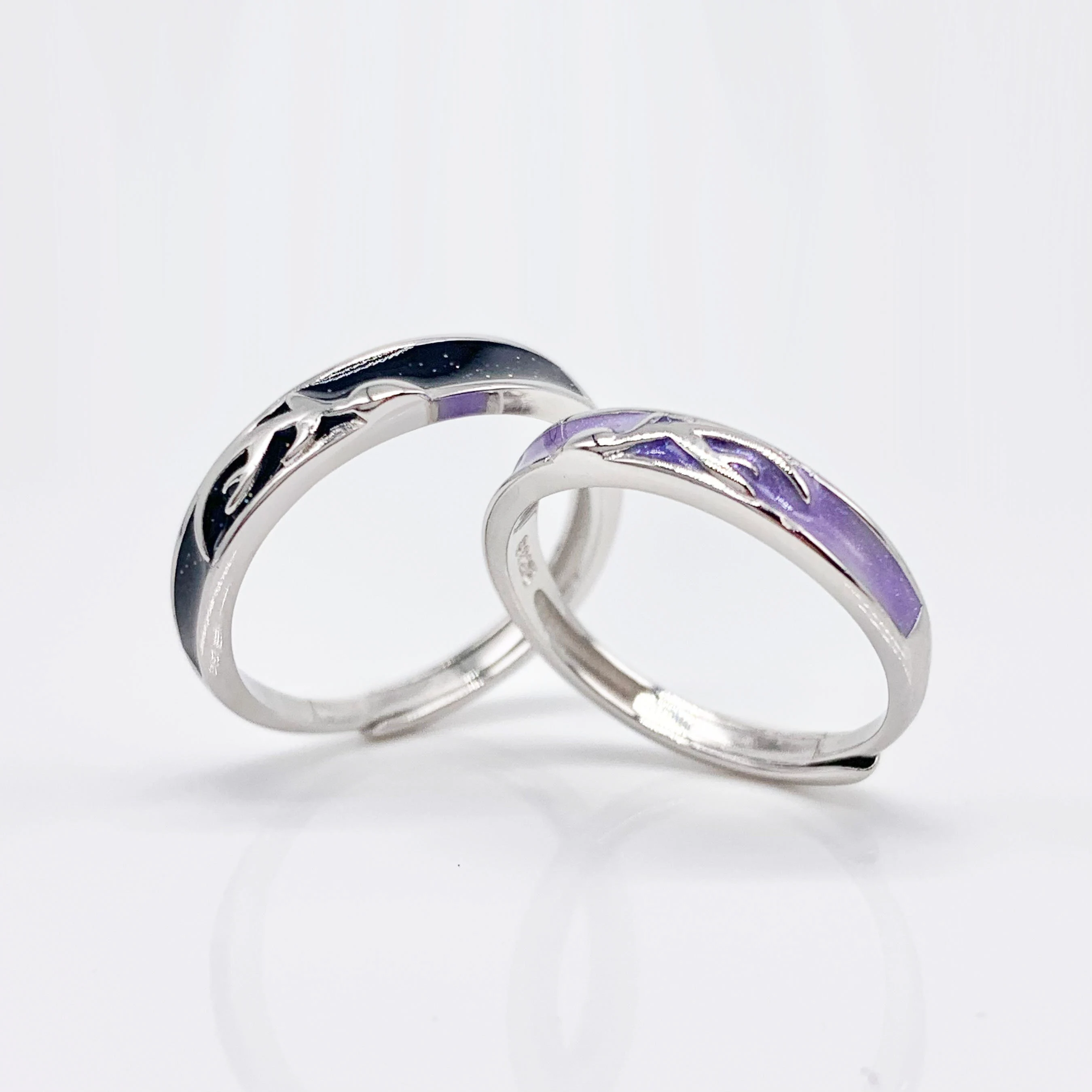 Deer Adjustable Couple Rings Set 100% Real Silver S925 