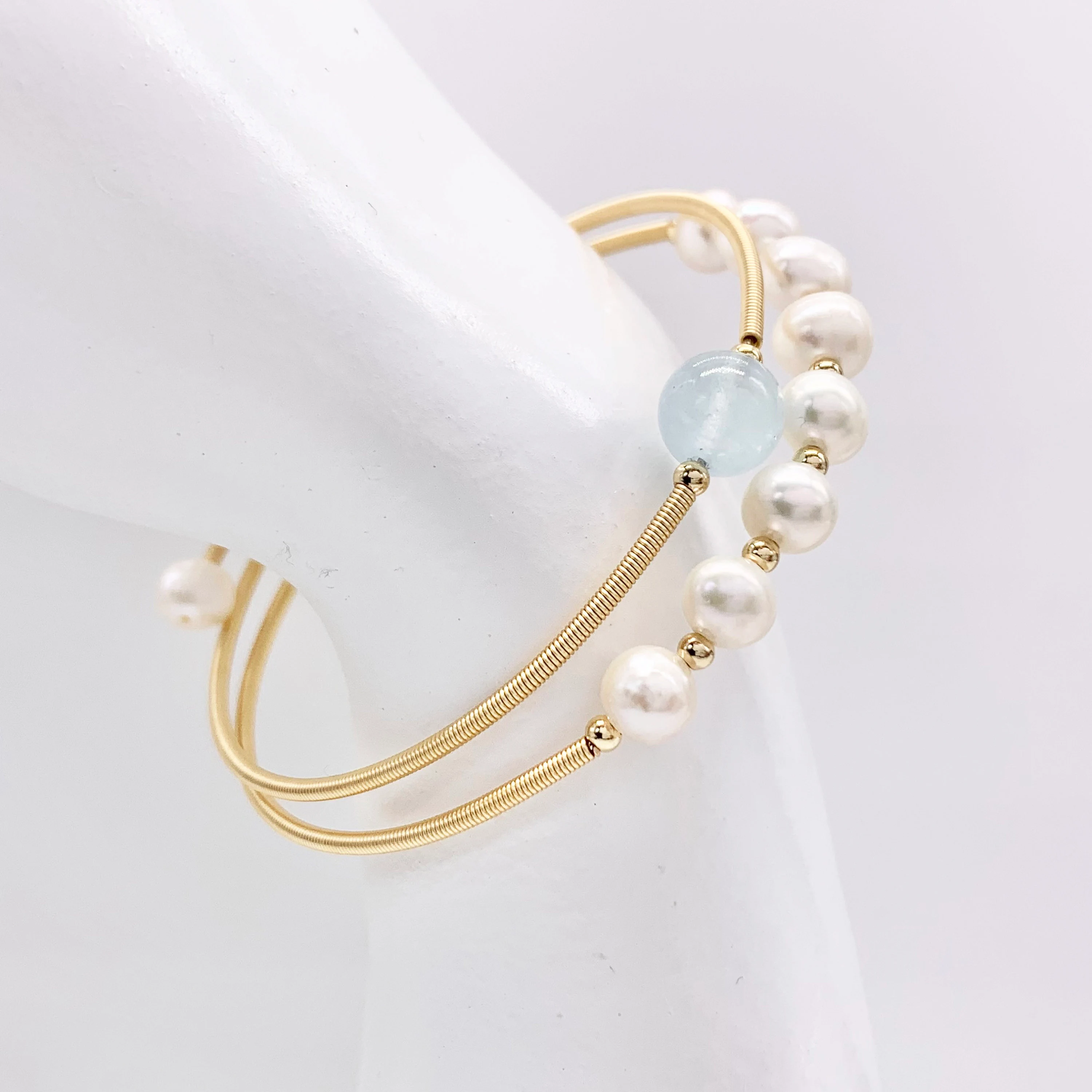 red onyx, strawberry crystal, aquamarine, and Freshwater Handmade Gemstone Adjustable copper bracelet plated with 14k gold