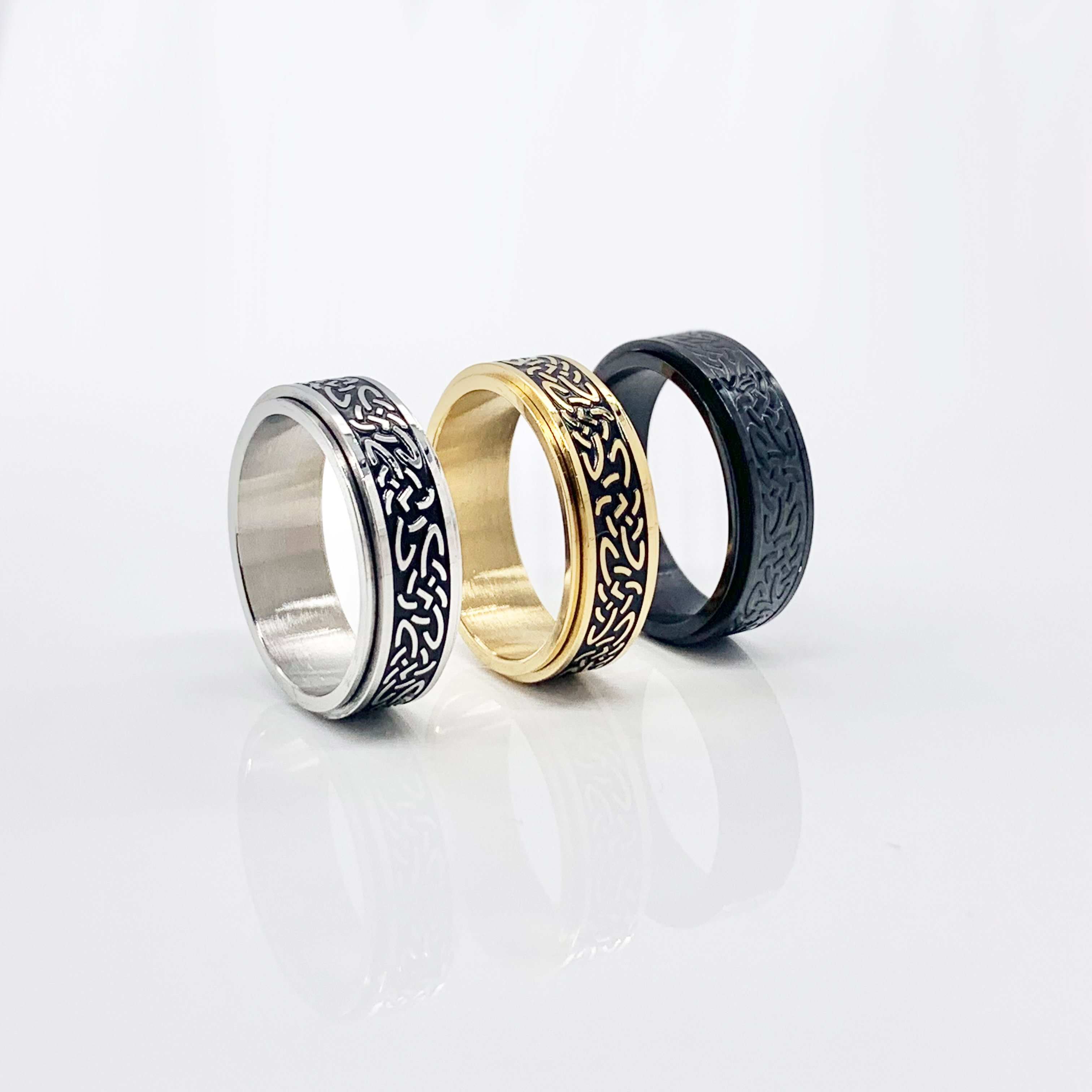 Stylish Stainless Steel Gold, Silver, and Black Fidget Rings