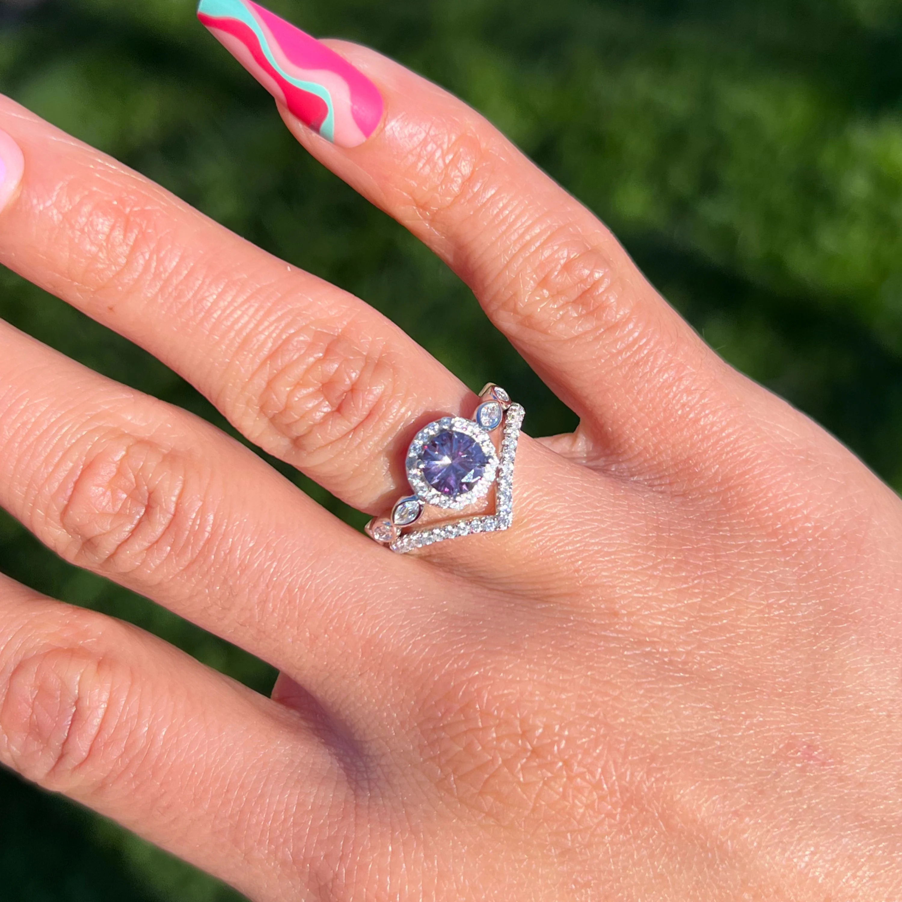 Set of 2 Alexandrite June Birthstone Rings-Premium Real Silver S925