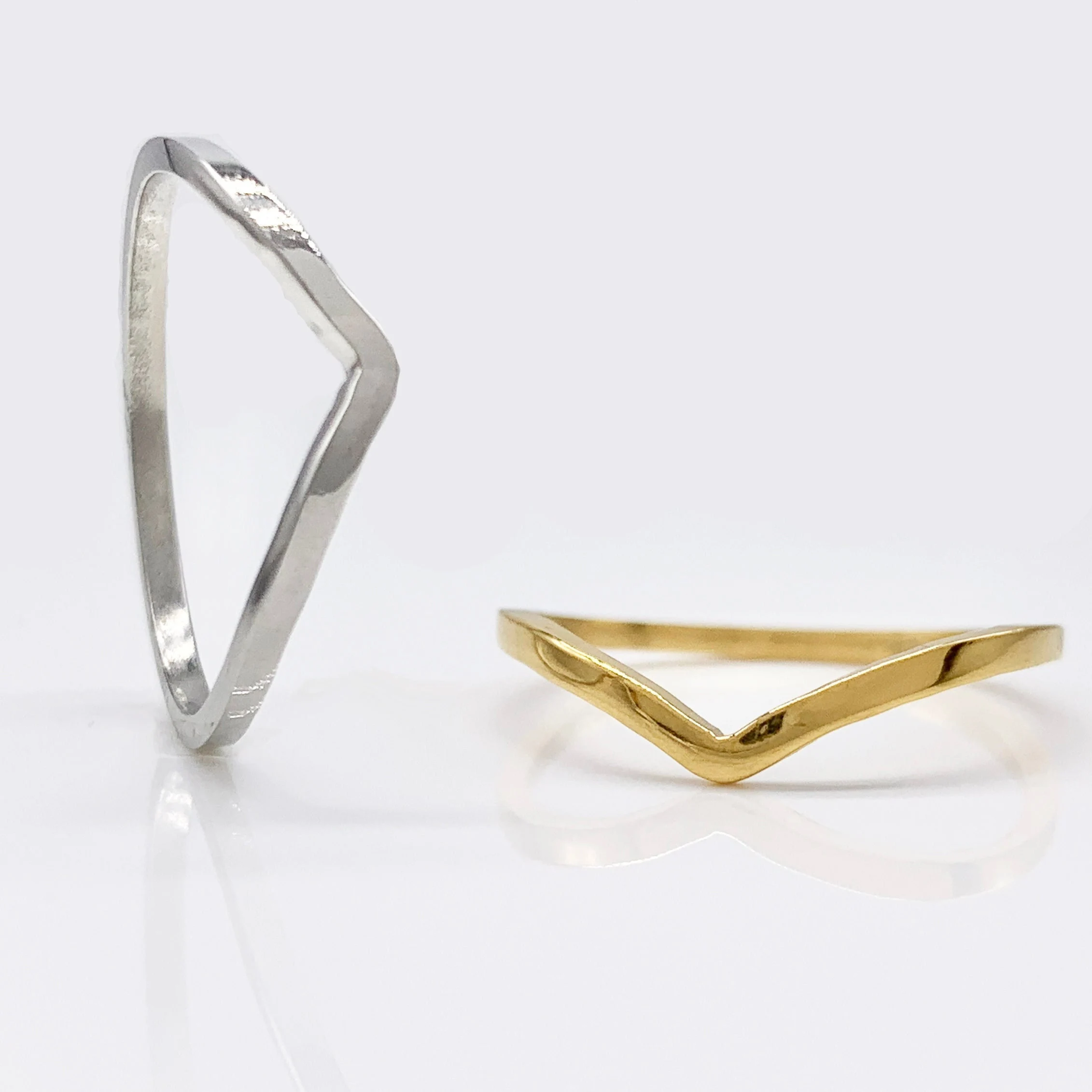 Chevron V-Shape Stainless Steel Ring, Wishbone Wedding Ring
