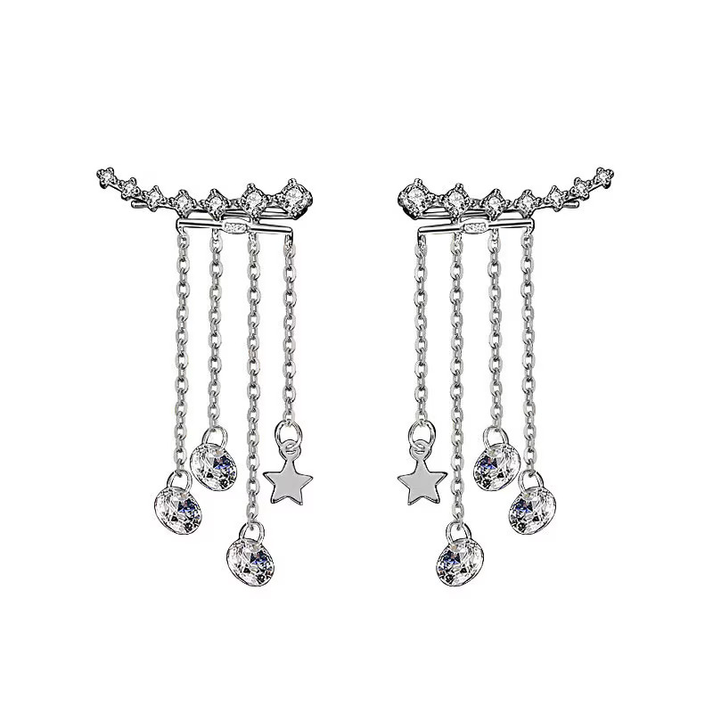 Silver Earrings with a Dangle Star Crystal Drop