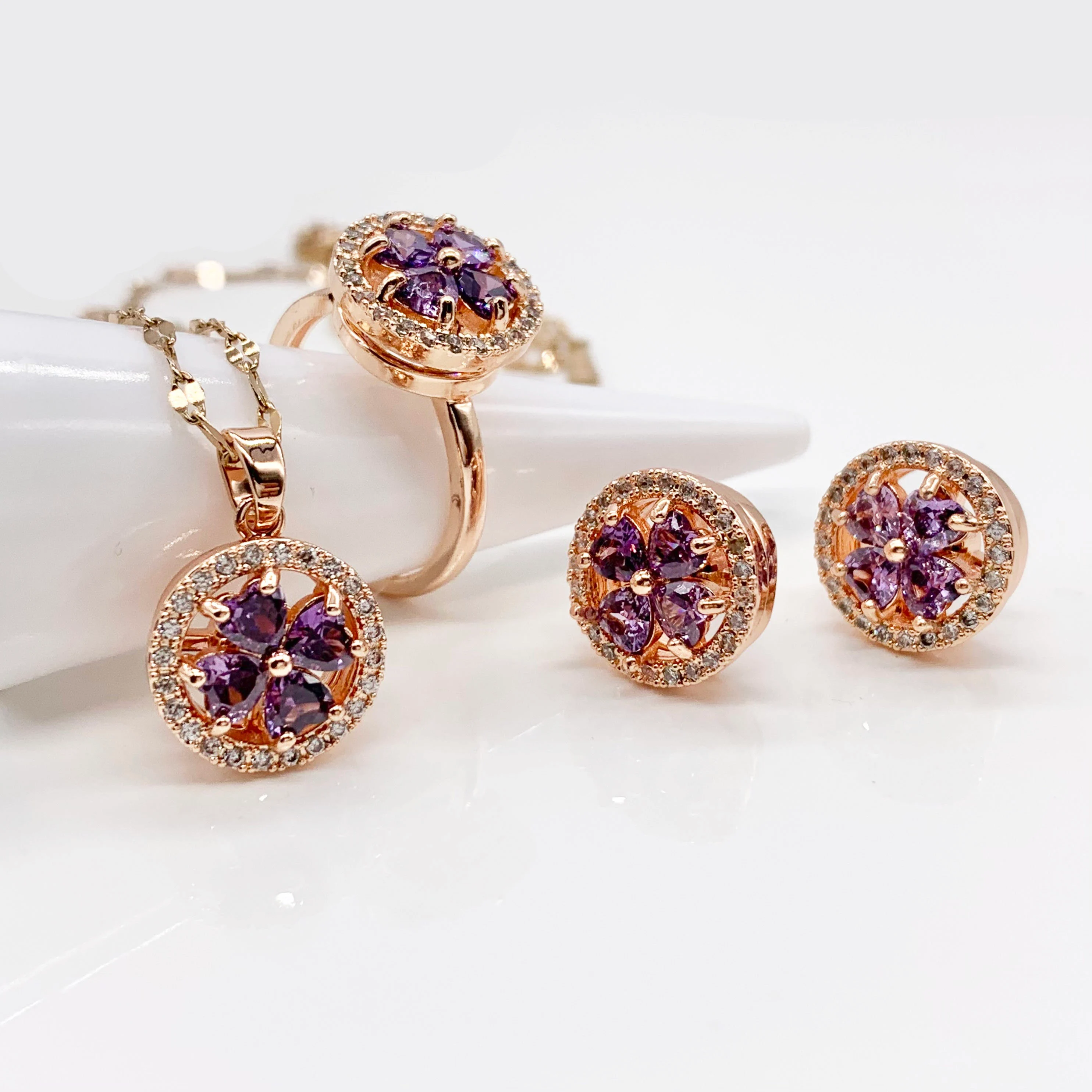 Flower Crystal Spin Jewelry Set Necklace, Earring and Ring Fidget Spinner