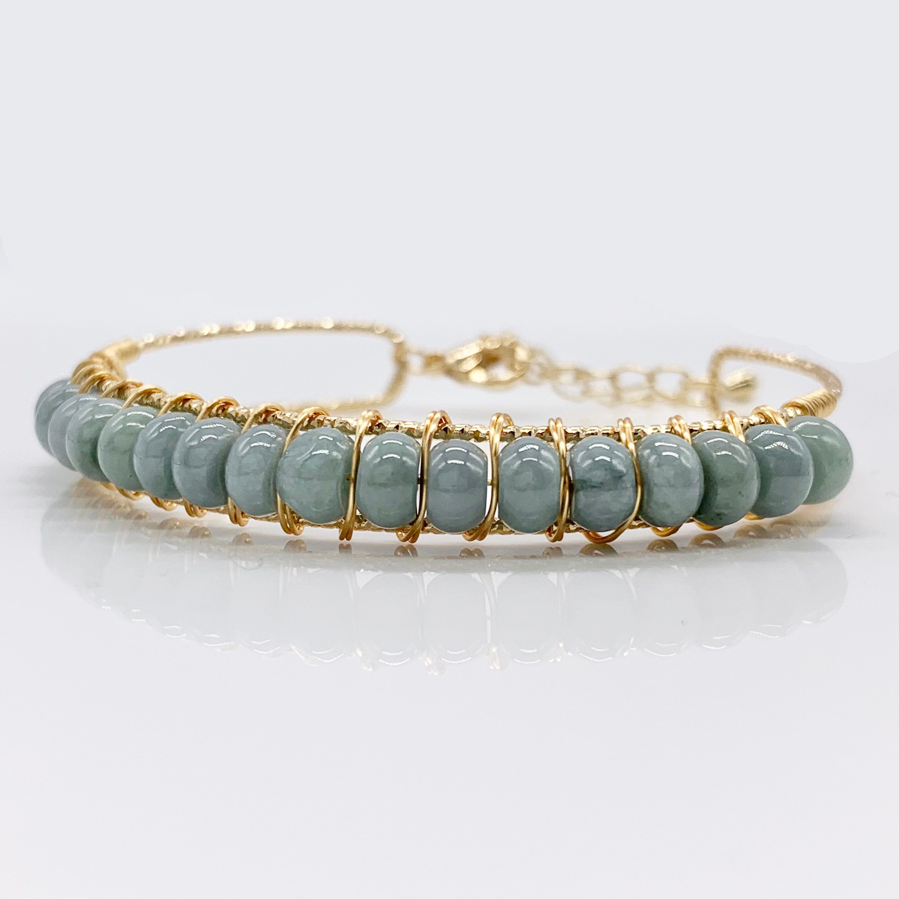 Jadeite Stone Handmade Adjustable copper bracelet plated with 14k gold