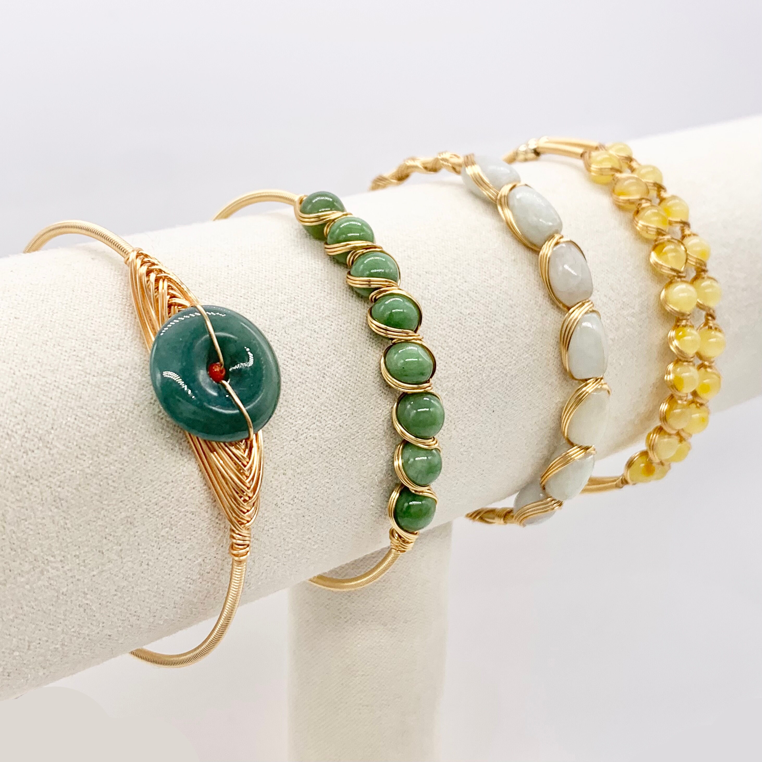 Jade Safety Buckle Stone Handmade Adjustable copper bracelet plated with 14k gold