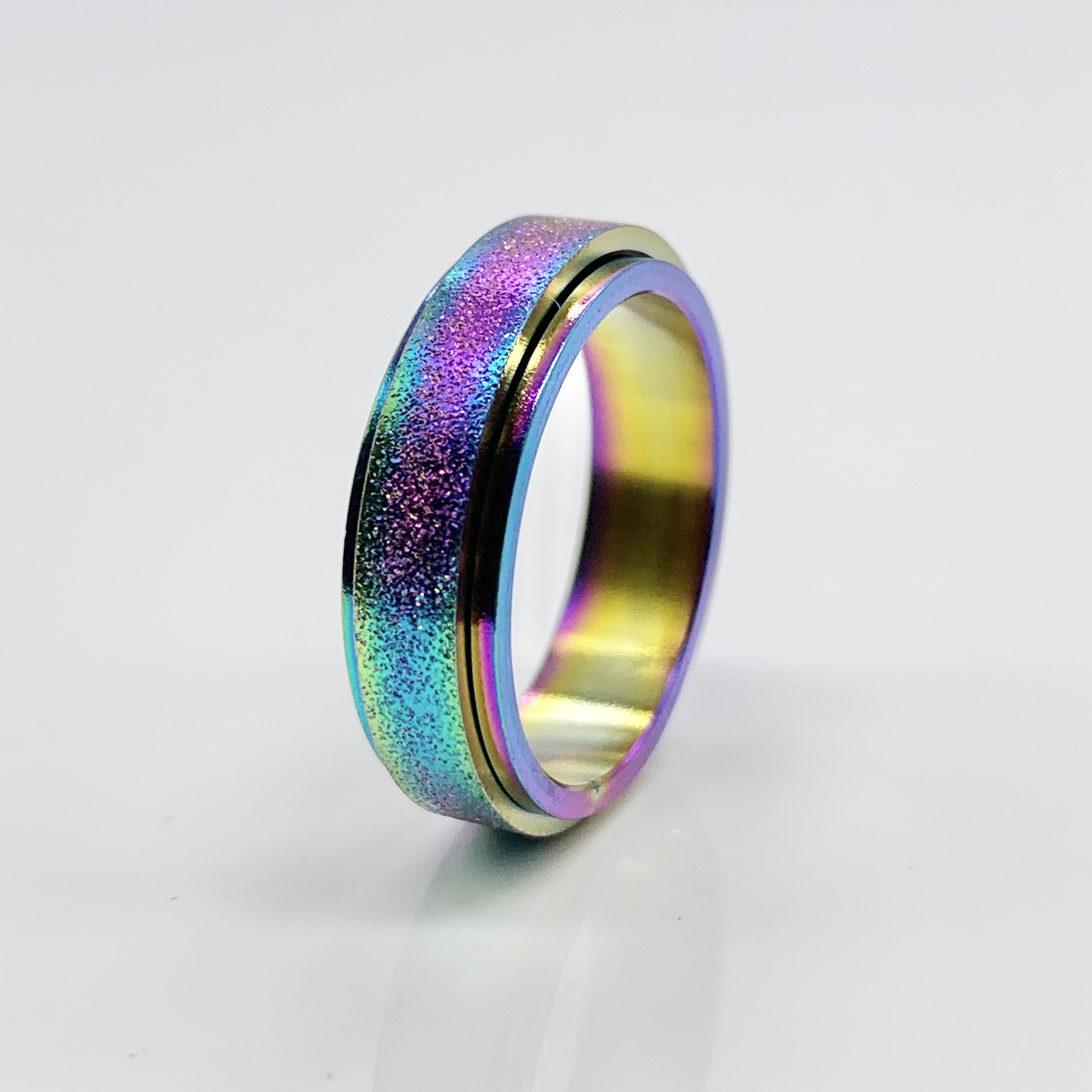 Stunning Titanium Steel Spinner Rainbow/Blue/Black Fidget Ring