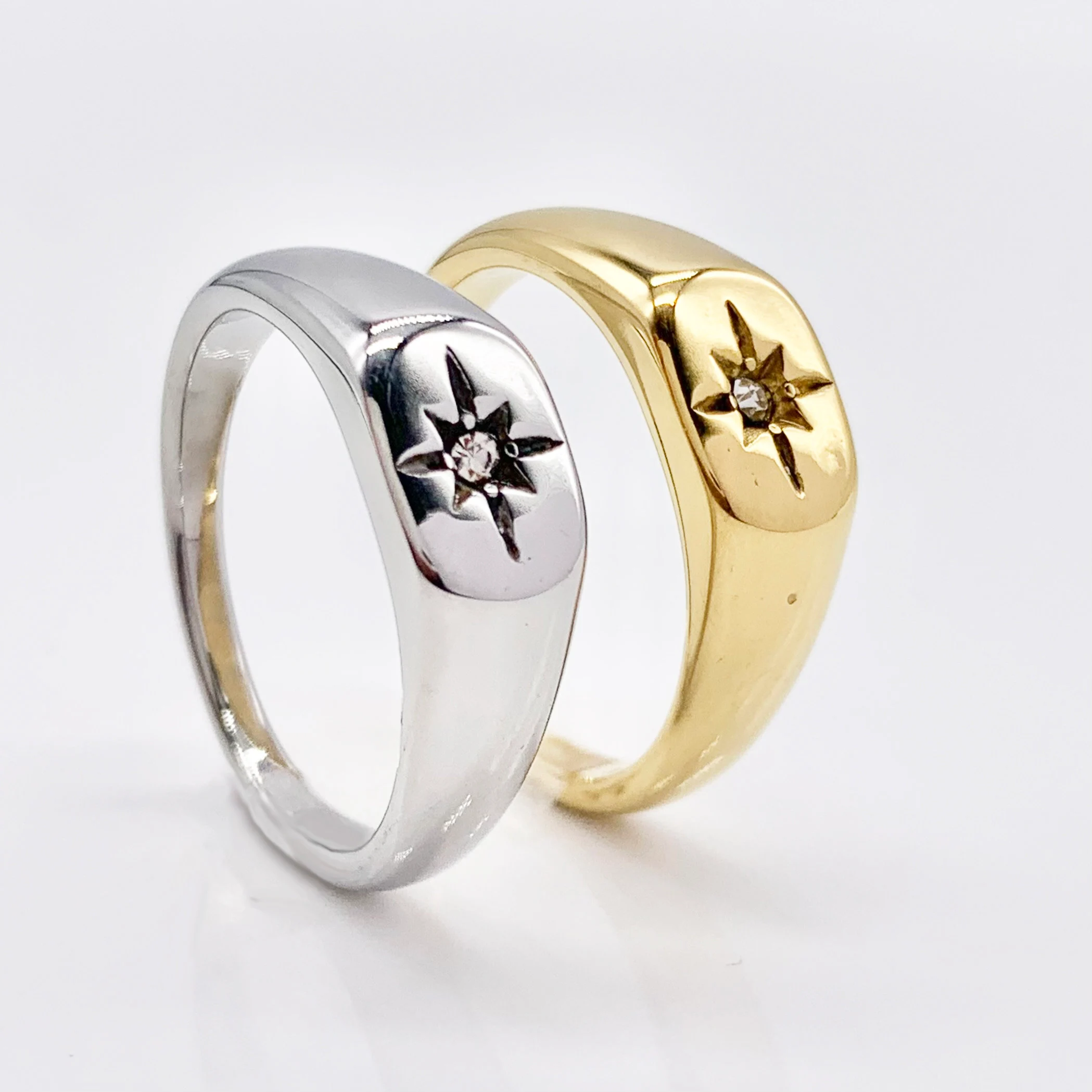 Star Gold or Silver Signet Ring, Men's and Women's Pinky Ring