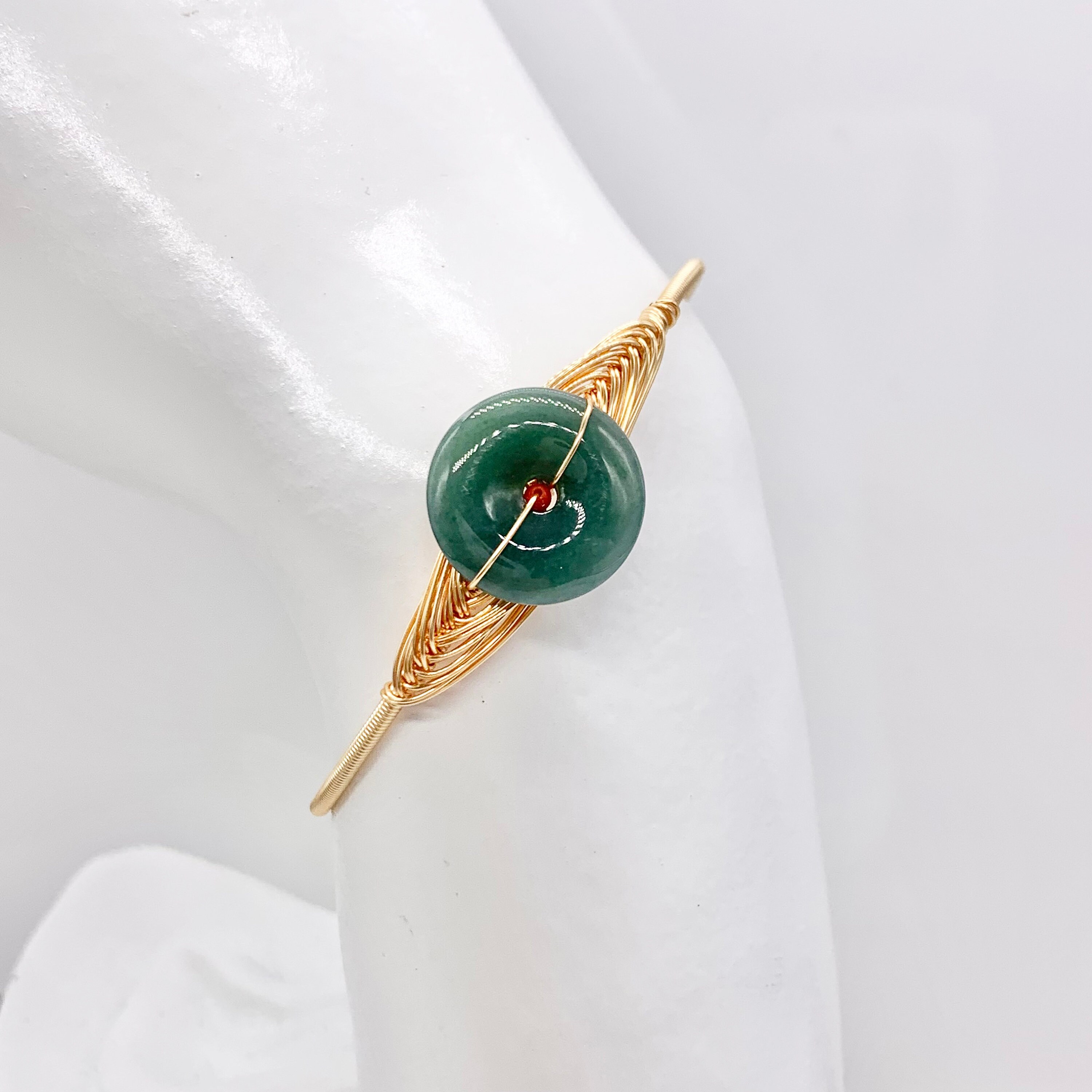 Jade Safety Buckle Stone Handmade Adjustable copper bracelet plated with 14k gold
