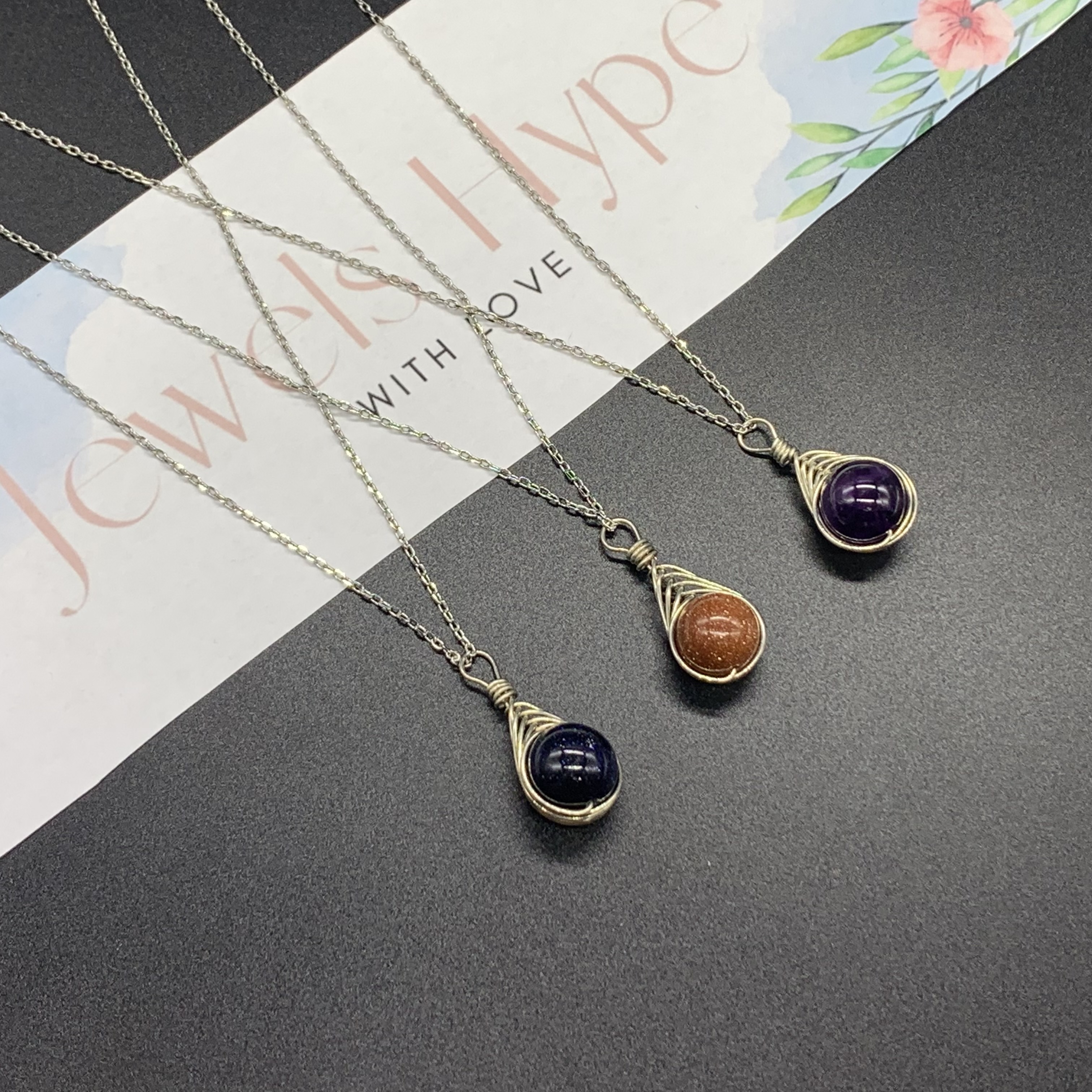 Natural Brown | Purple | Navy Crystal Gemstone Necklaces