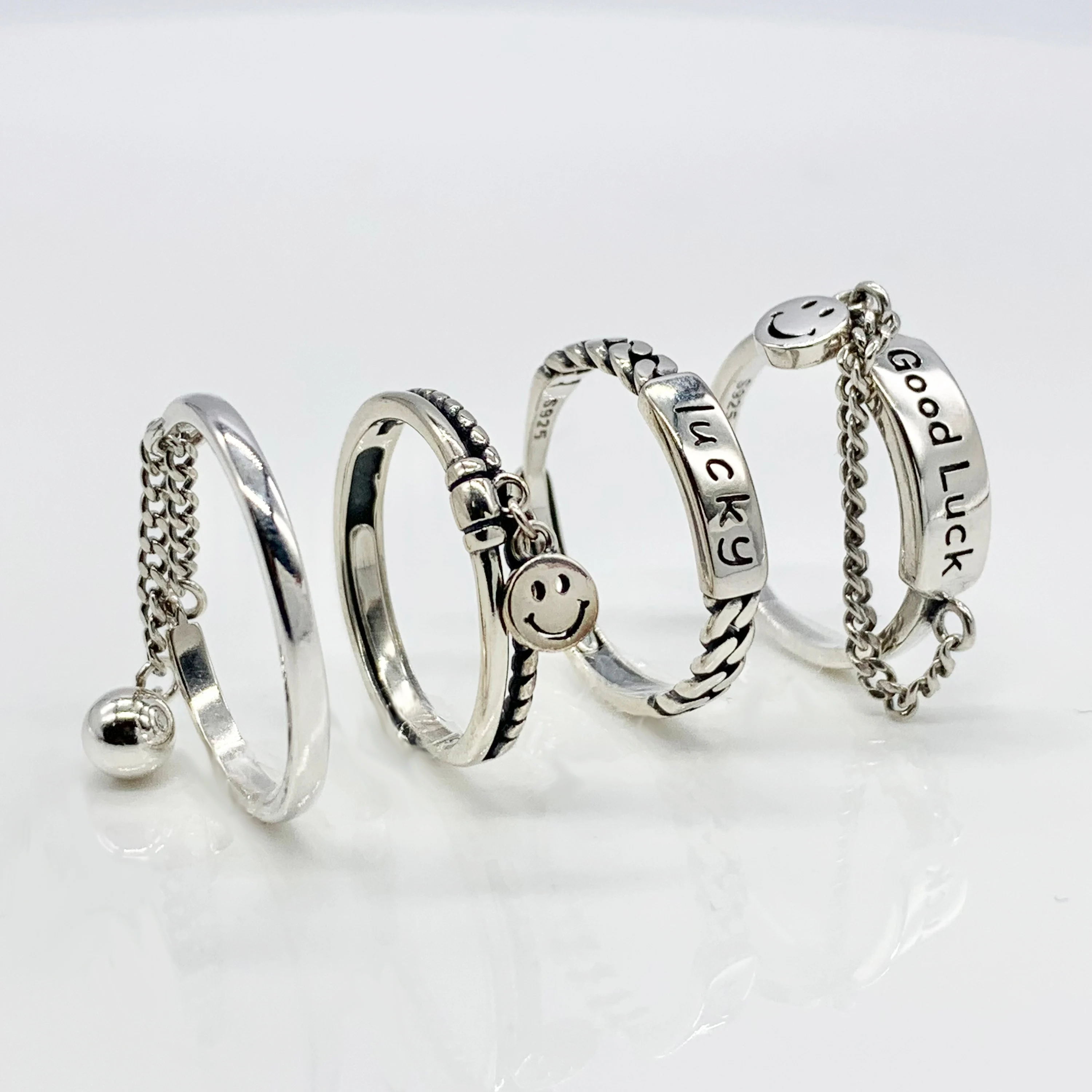 Smiley Face | Good luck | Lucky Adjustable Rings -Real S925 Sterling Silver