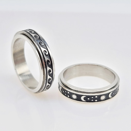  Sea Waves/ Stars, moons and Suns Spinner Fidget Ring