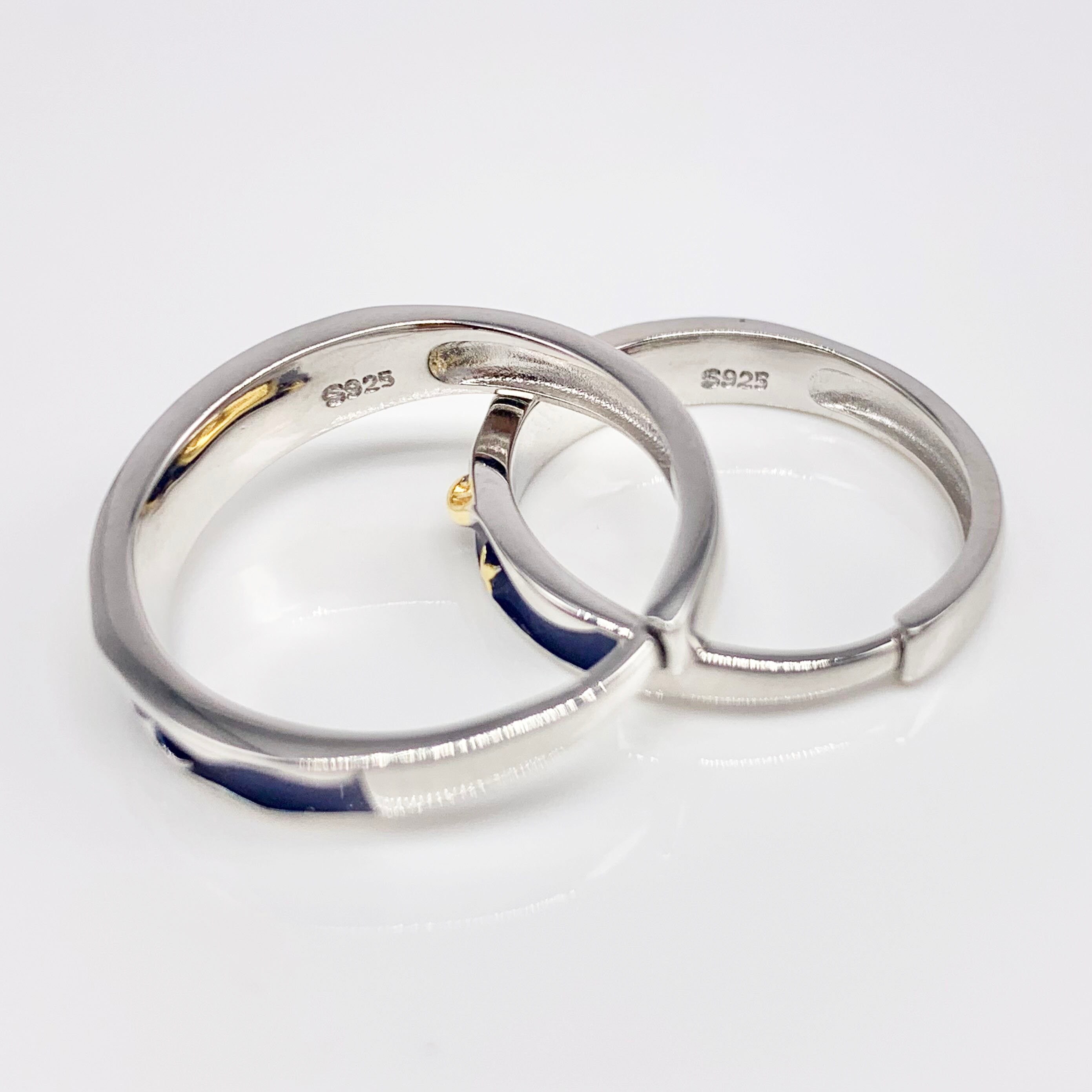 Van Gogh The Starry Night Set of 2 Adjustable Couples Rings-Premium Real Silver S925
