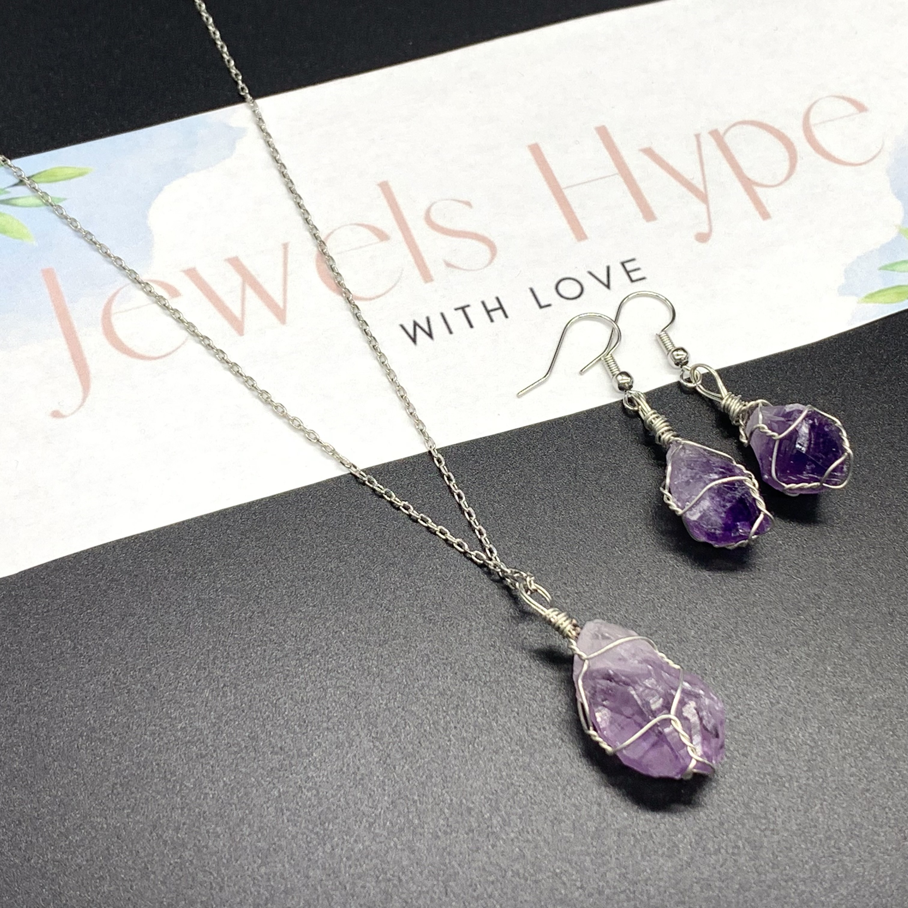 Raw Purple Amethyst-February Birthstone-Handmade Necklace and Earring