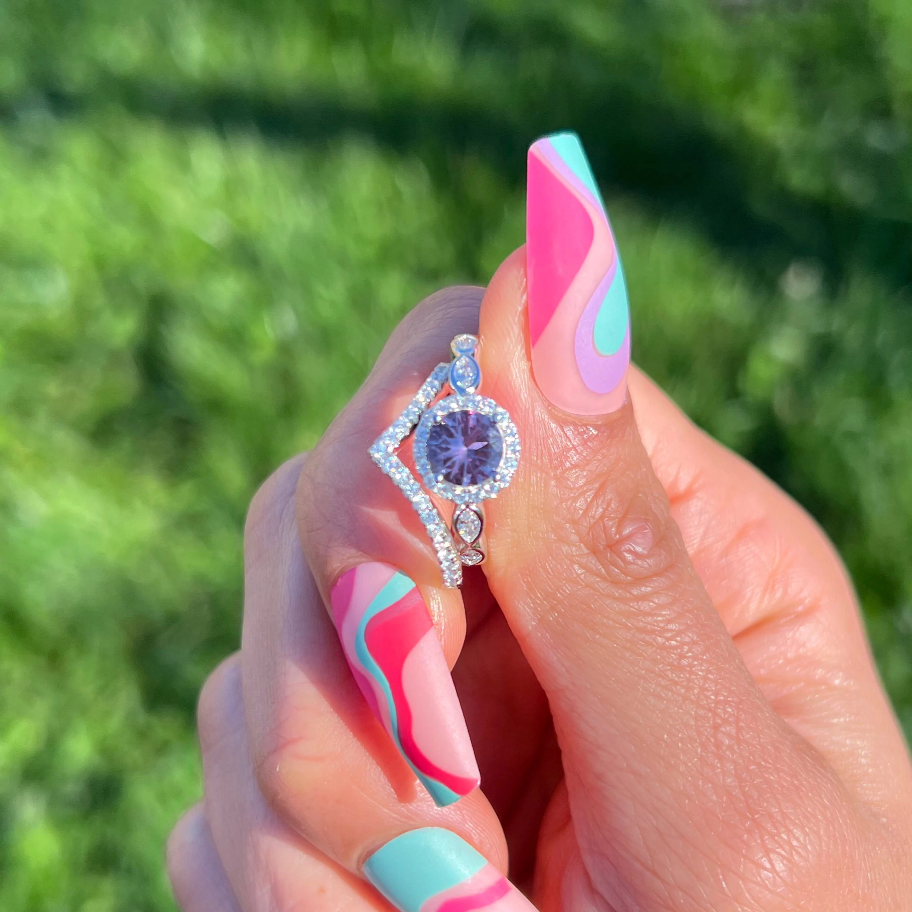 Set of 2 Alexandrite June Birthstone Rings-Premium Real Silver S925