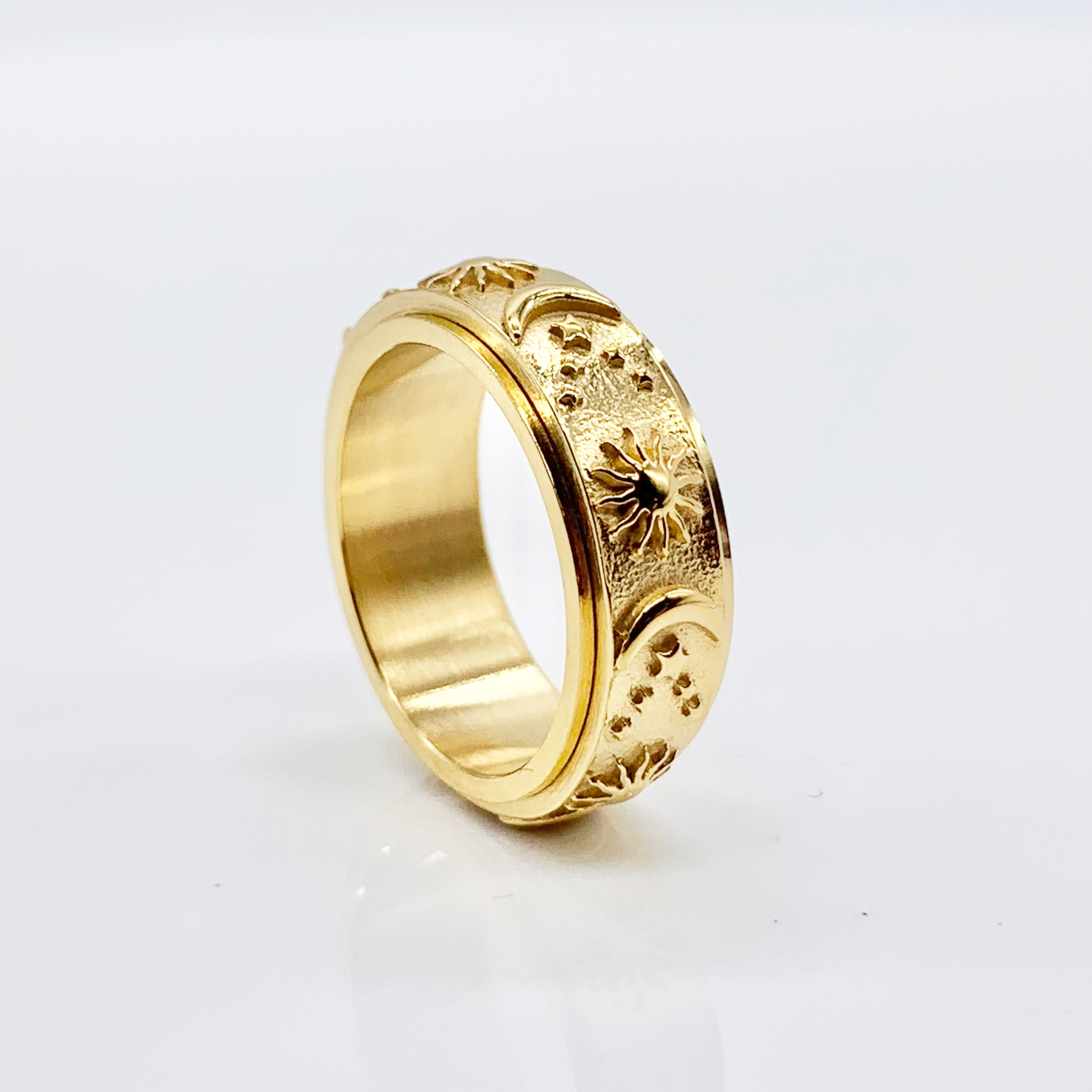  Moon /Sun/Stars 3D Sky, Fidget Couple Spinner Black/Gold/Silver Ring