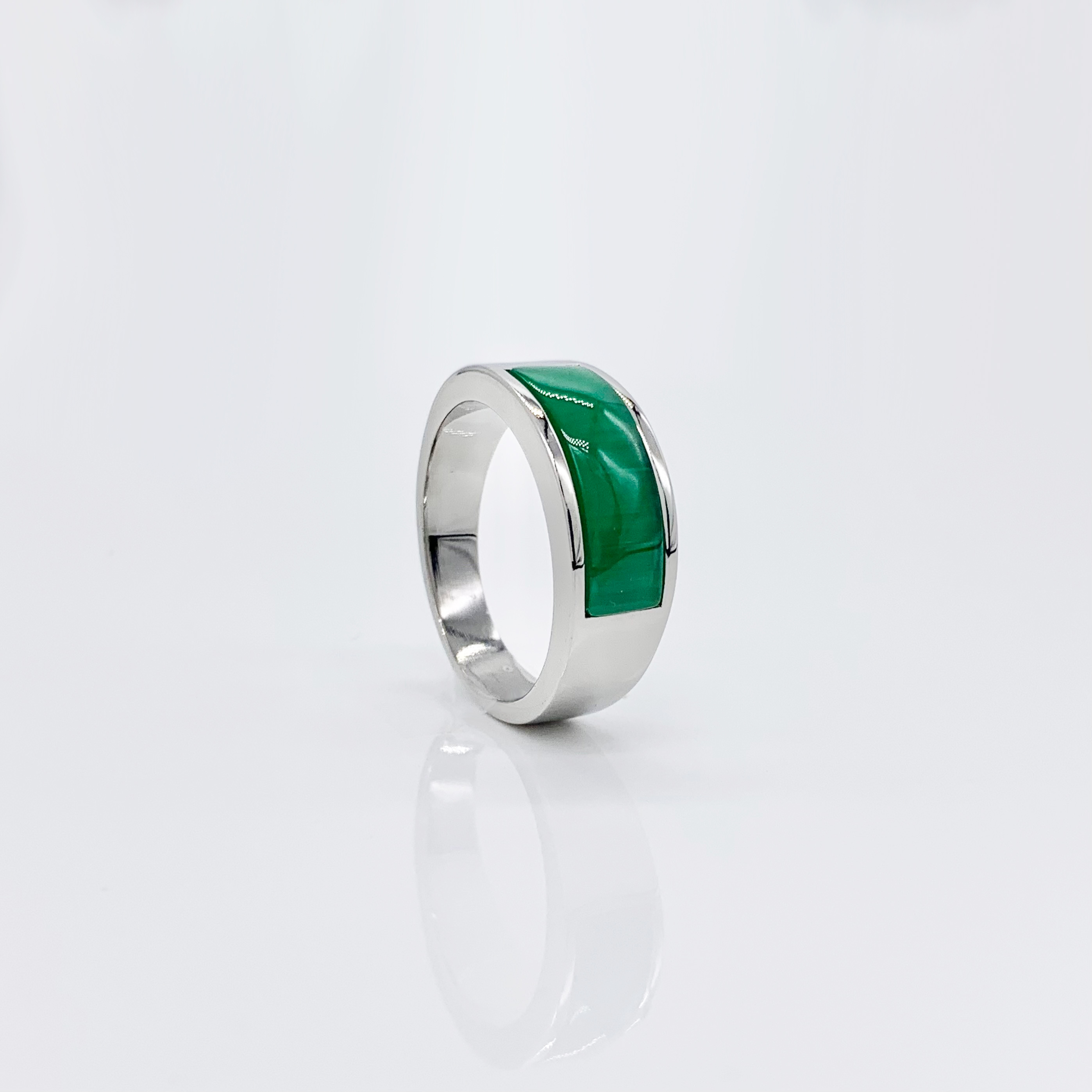 Emerald Green Stainless Steel Statement Silver/Green opal Ring