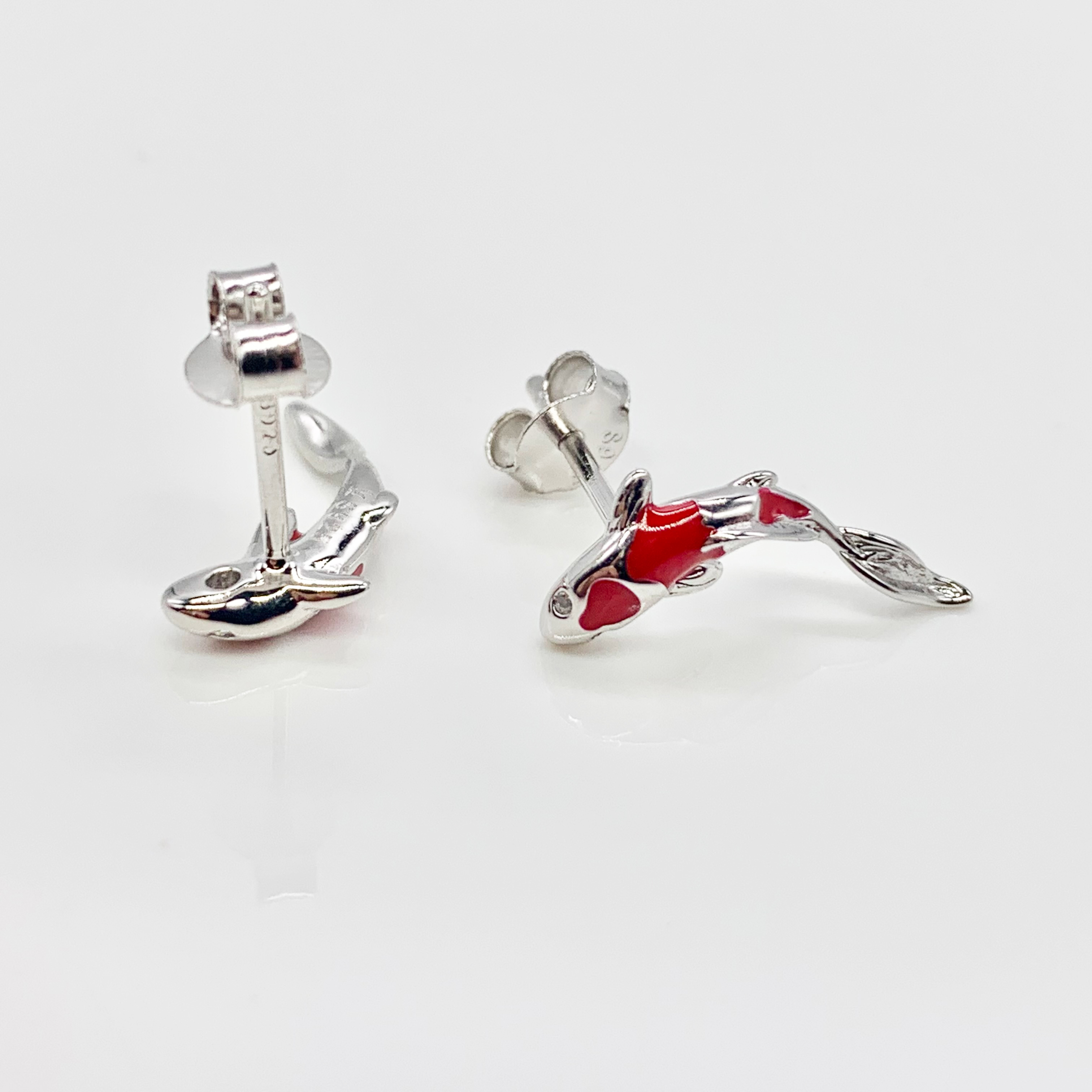 Koi Fish Earrings-Real Sterling Silver S925