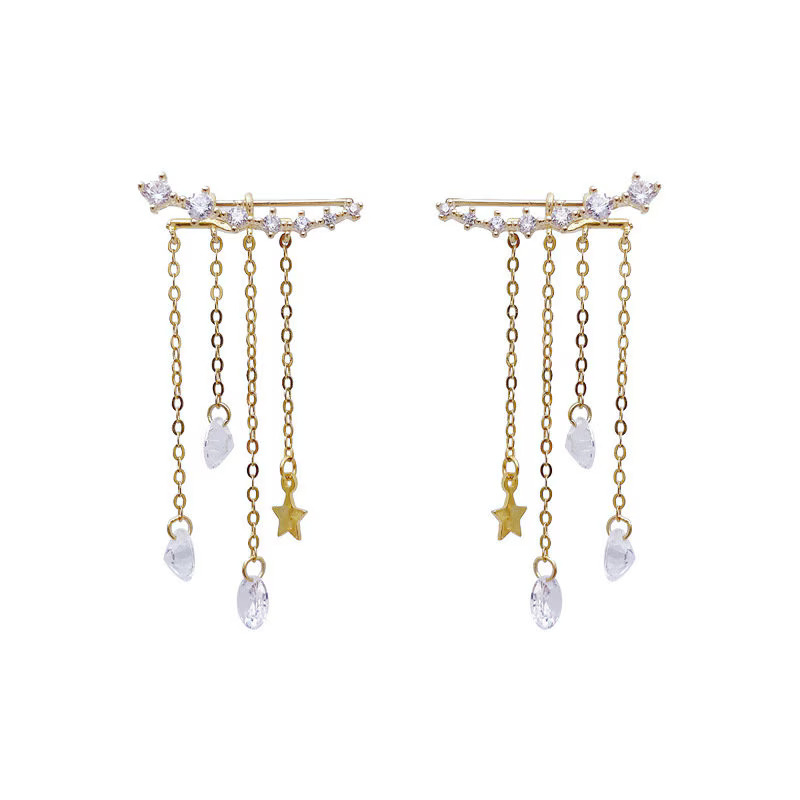 Gold Earrings With a Dangle Star Crystal Drop