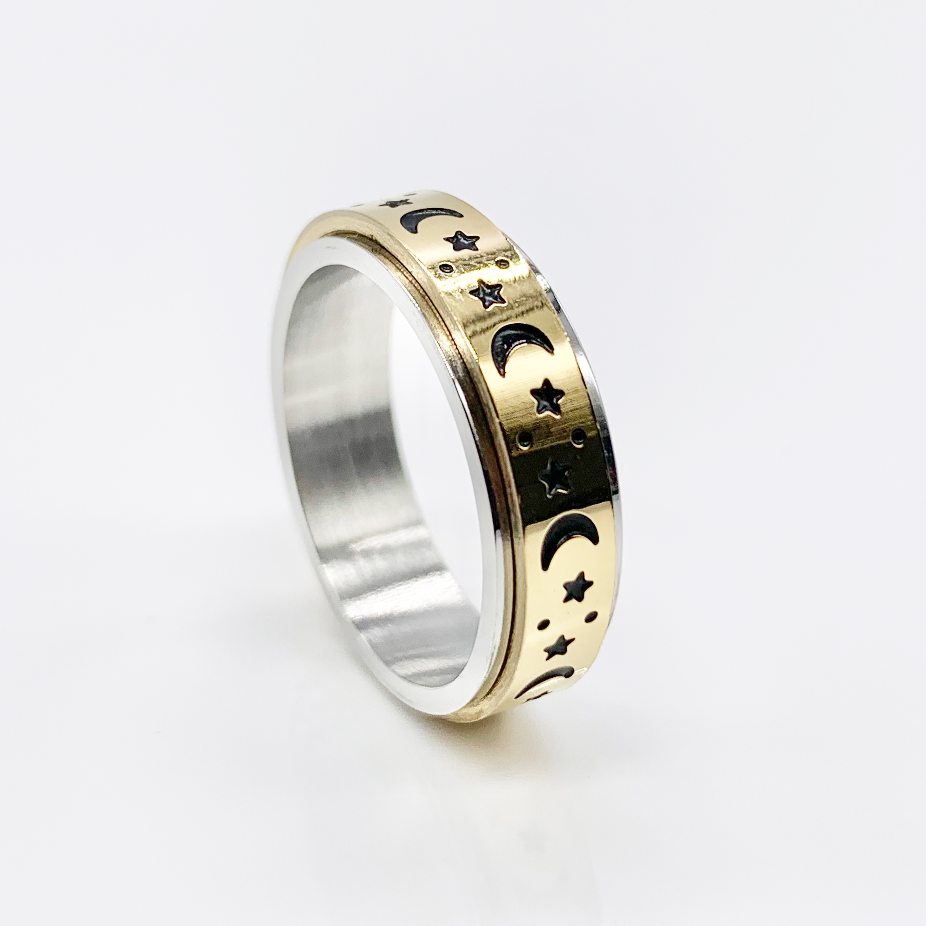 Moon and Stars Fidget Rose Gold/Silver/Gold Spinner Ring